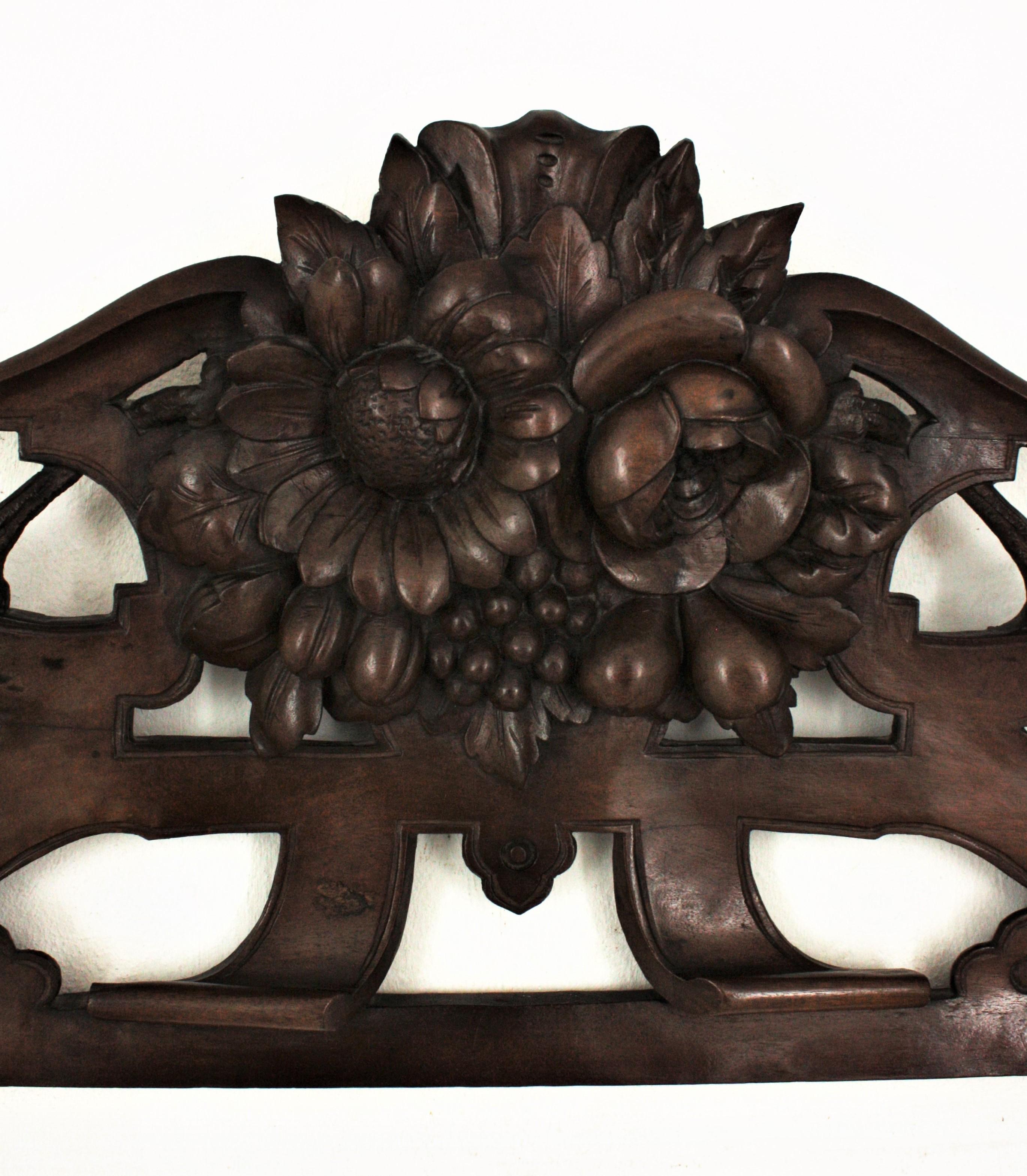 Hand-Carved French 19th Century Black Forest Carved Walnut Fruit and Flower Pediment / Crest