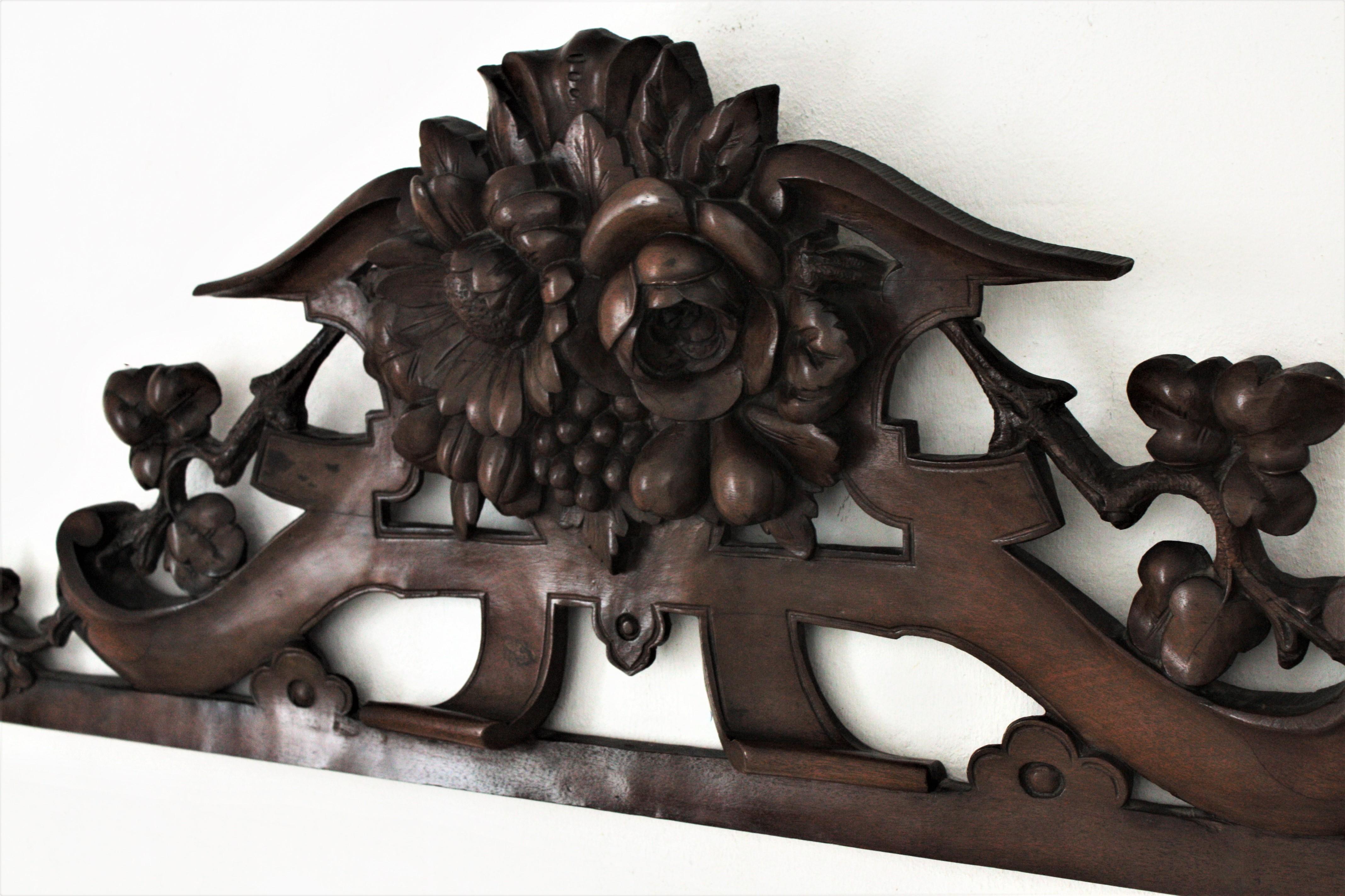 Wood French 19th Century Black Forest Carved Walnut Fruit and Flower Pediment / Crest