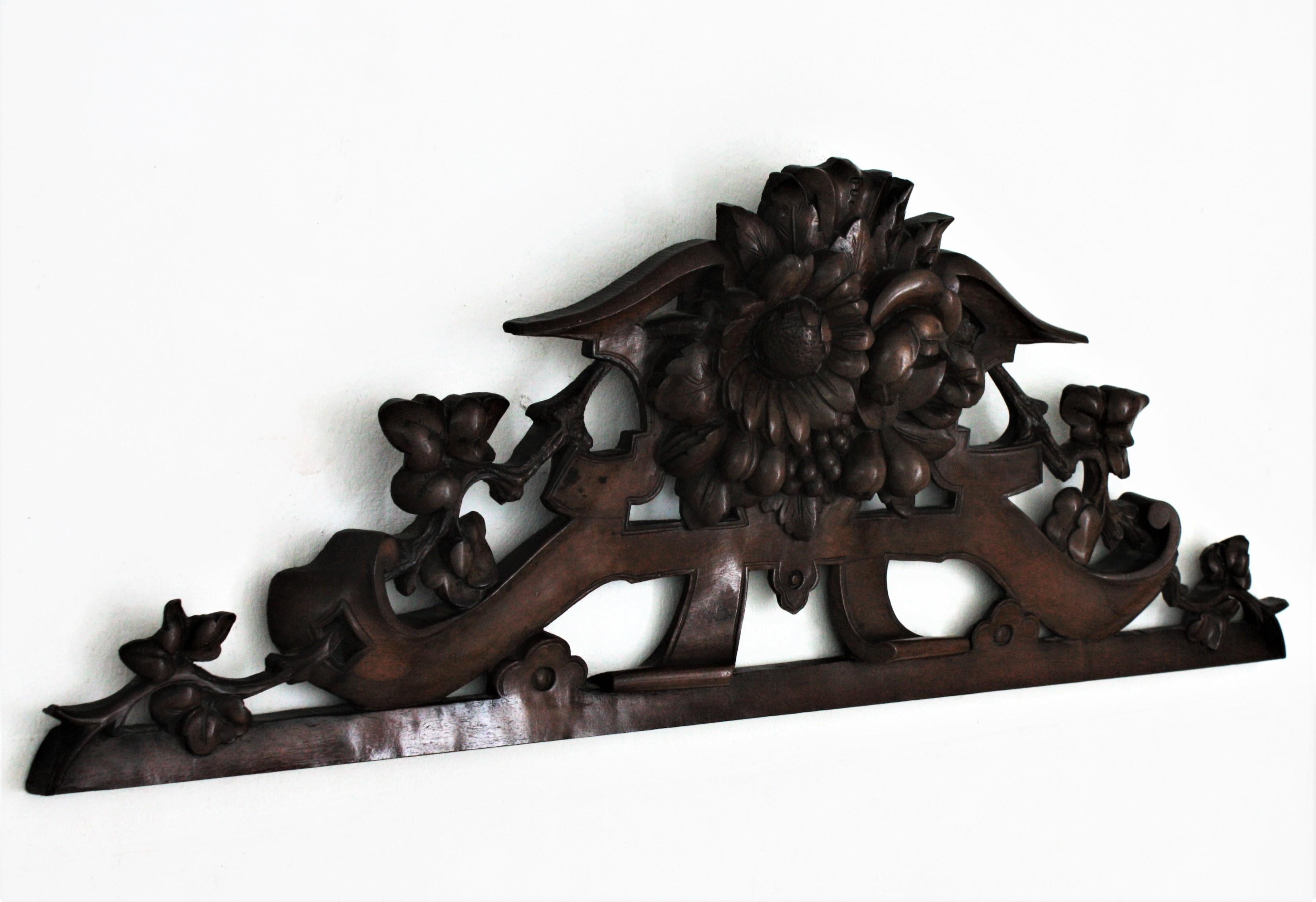 French 19th Century Black Forest Carved Walnut Fruit and Flower Pediment / Crest 1