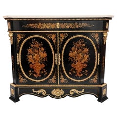 French 19th Century Black Marquetry Side Cabinet Attributed to Joseph Cremer