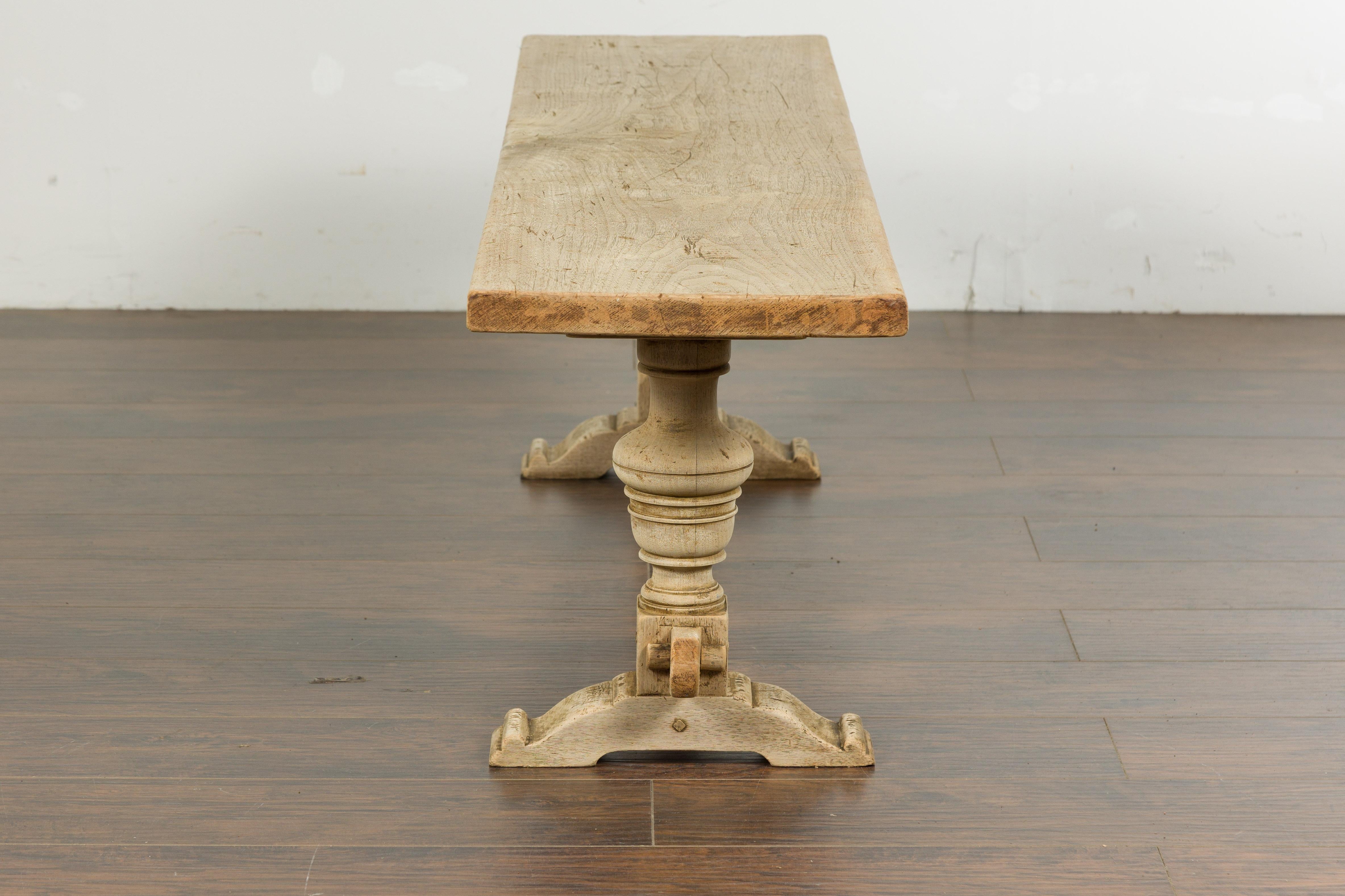 French 19th Century Bleached Walnut Bench with Turned Legs and Cross Stretcher For Sale 14