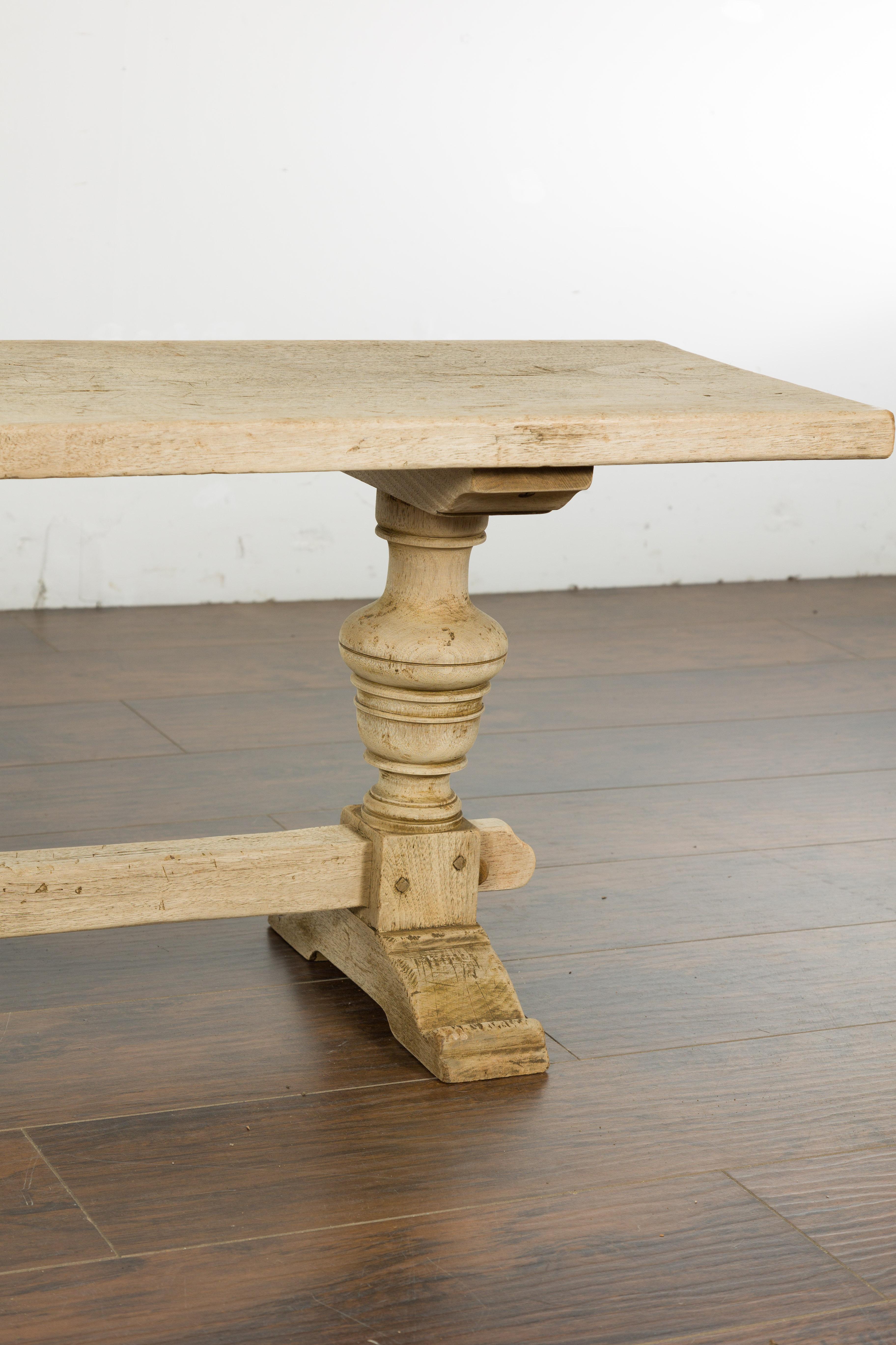 French 19th Century Bleached Walnut Bench with Turned Legs and Cross Stretcher For Sale 3