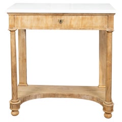 French 19th Century Bleached Walnut Console Table with White Marble Top