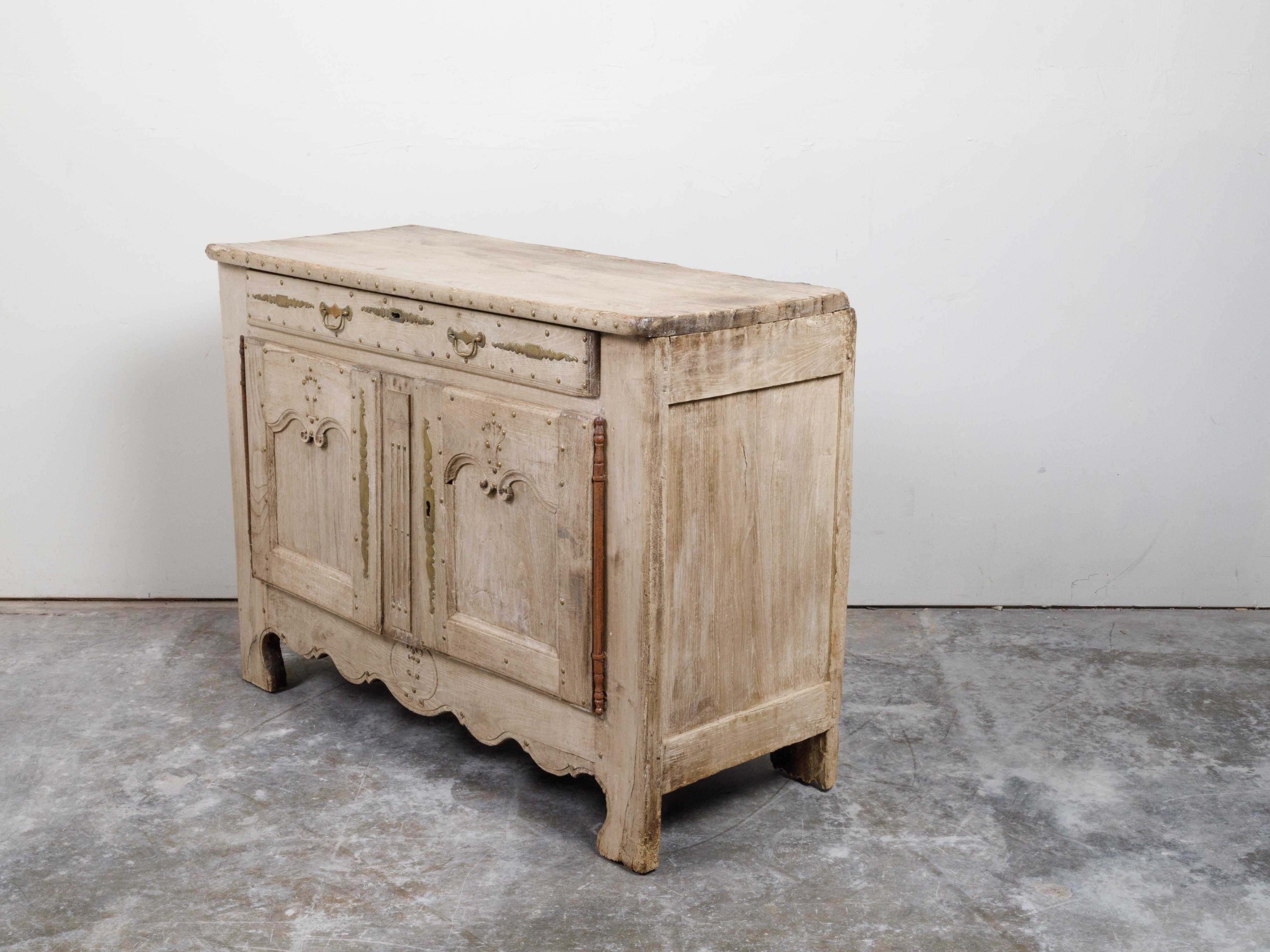 French 19th Century Bleached Wood Buffet with Brass Studs and Weathered Patina For Sale 7