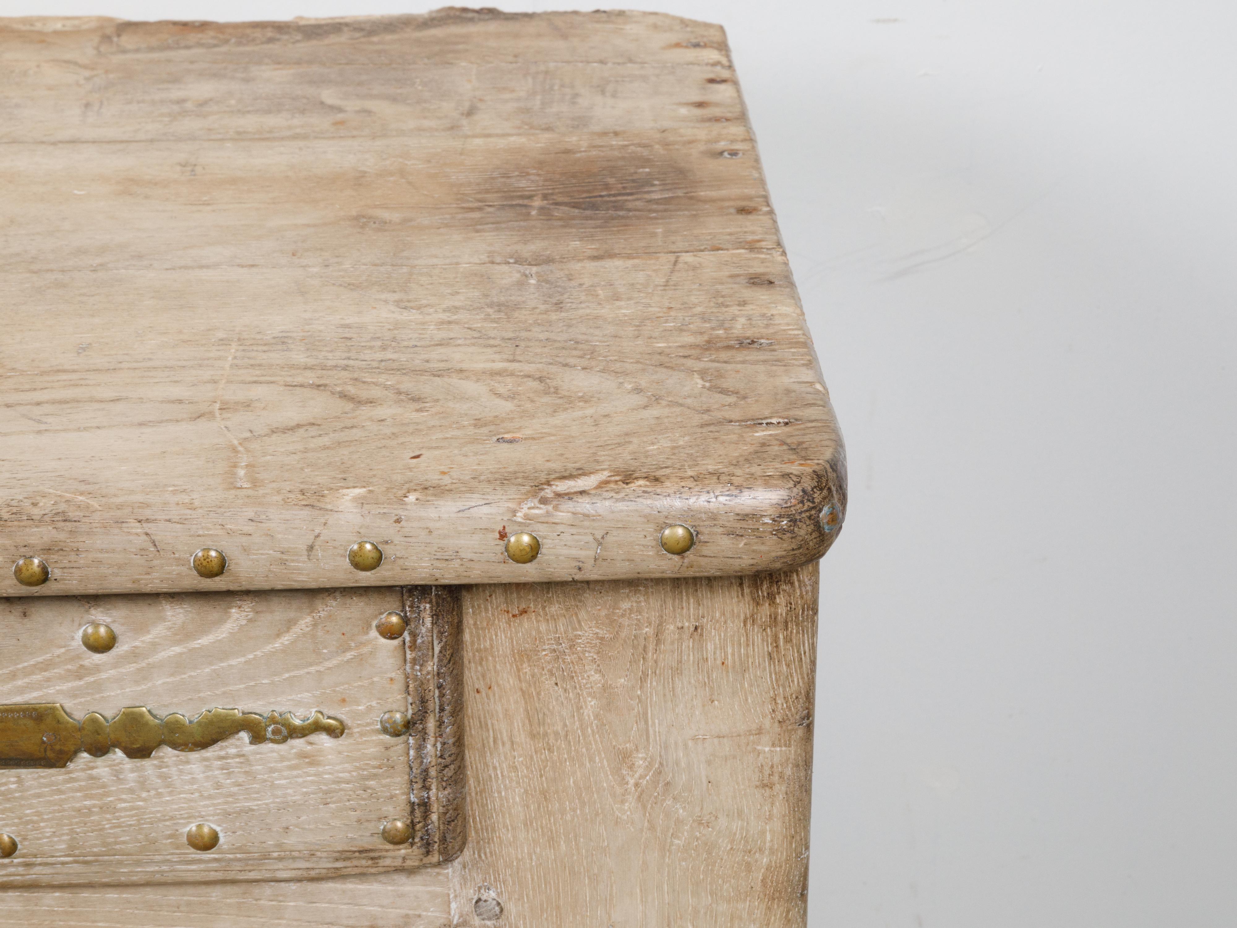 French 19th Century Bleached Wood Buffet with Brass Studs and Weathered Patina For Sale 2