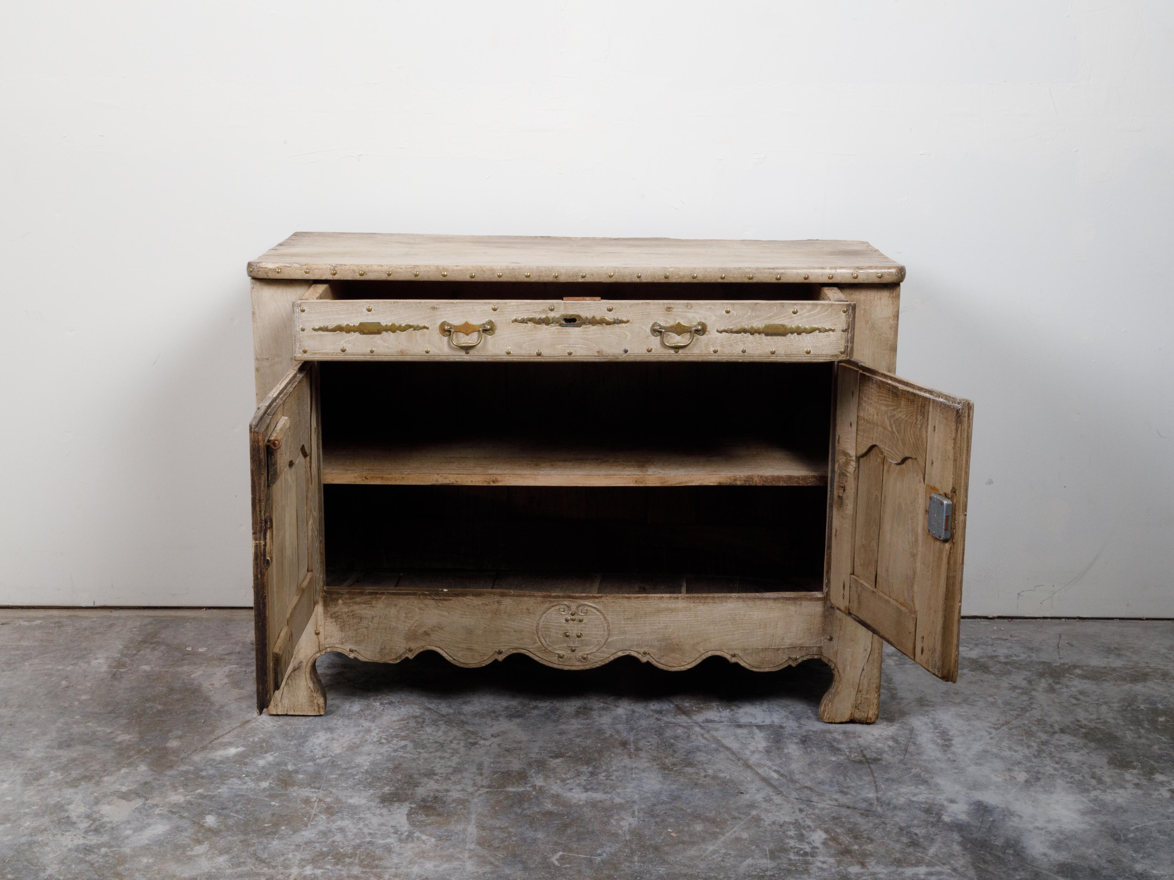 French 19th Century Bleached Wood Buffet with Brass Studs and Weathered Patina For Sale 4