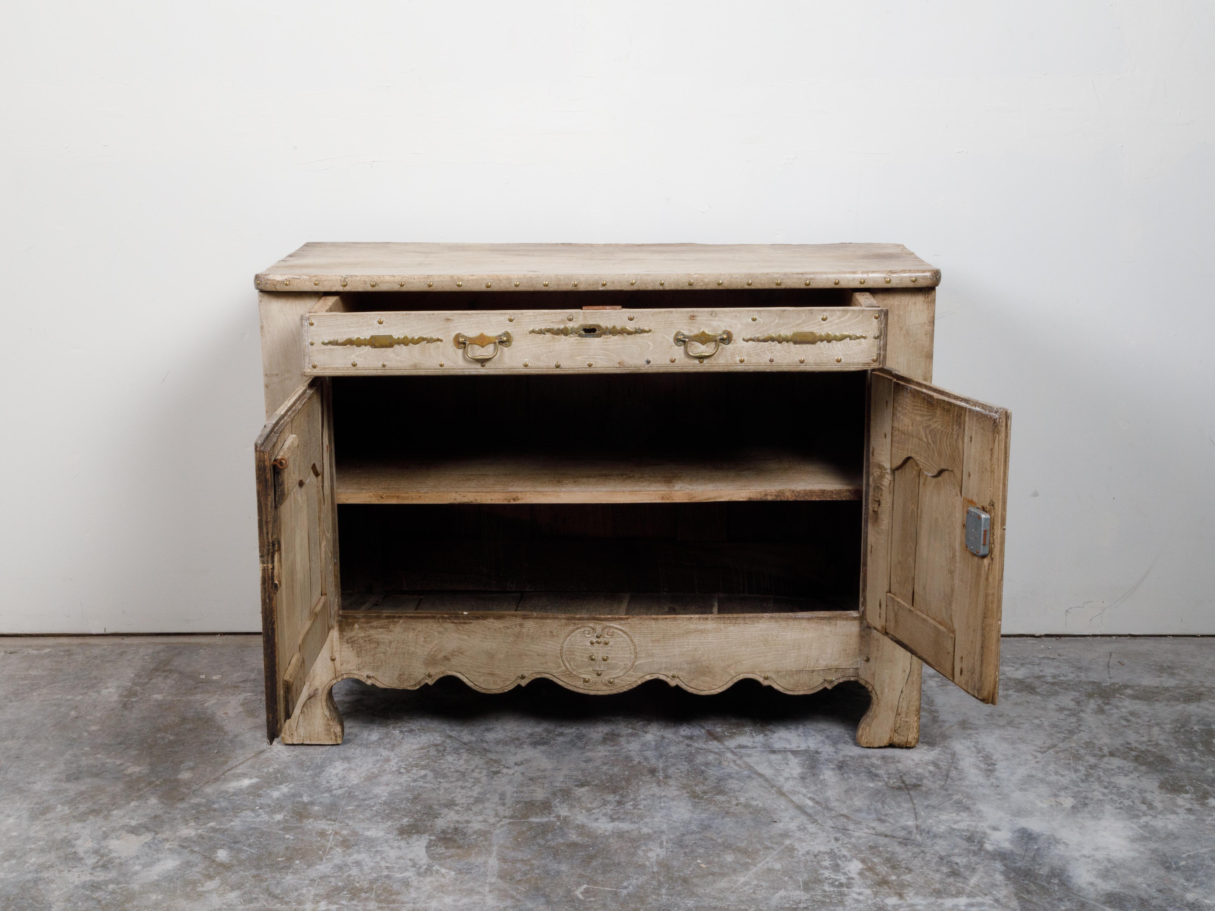 French 19th Century Bleached Wood Buffet with Brass Studs and Weathered Patina For Sale 5