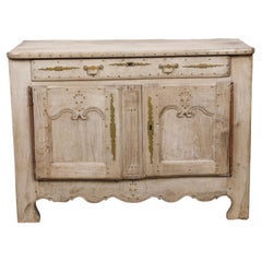 Antique French 19th Century Bleached Wood Buffet with Brass Studs and Weathered Patina