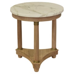French 19th Century Bleached Wood Guéridon Table with White Veined Marble Top
