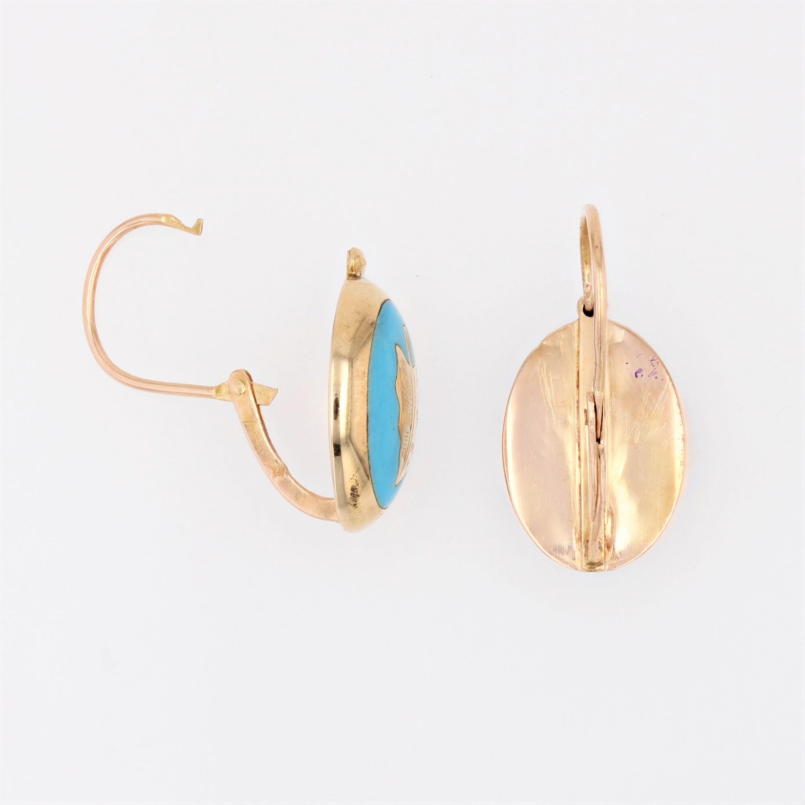 French 19th Century Blue Enamel 18 Karat Yellow Gold Lever- Back Earrings For Sale 4