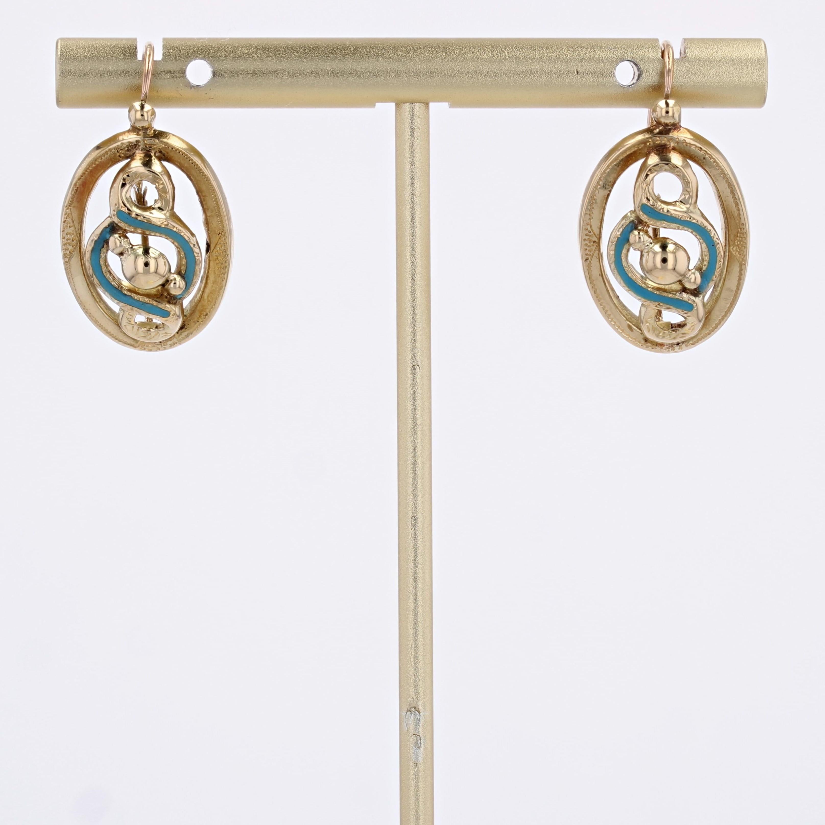 French 19th Century Blue Enamel 18 Karat Yellow Gold Lever- Back Earrings For Sale 6