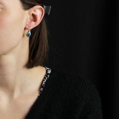 French 19th Century Blue Enamel 18 Karat Yellow Gold Lever- Back Earrings