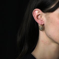 French 19th Century Blue Enamel 18 Karat Yellow Gold Lever- Back Earrings