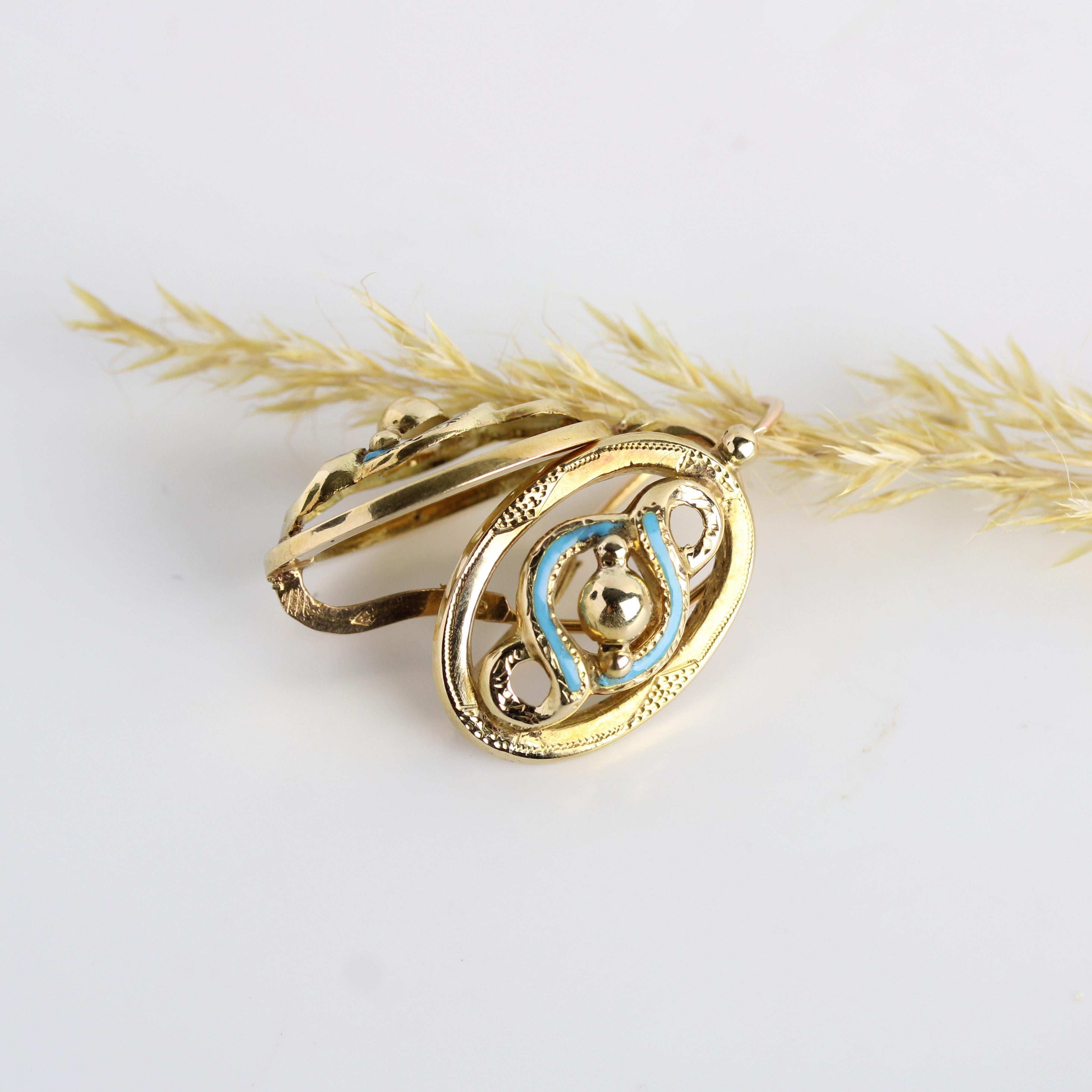 Napoleon III French 19th Century Blue Enamel 18 Karat Yellow Gold Lever- Back Earrings For Sale