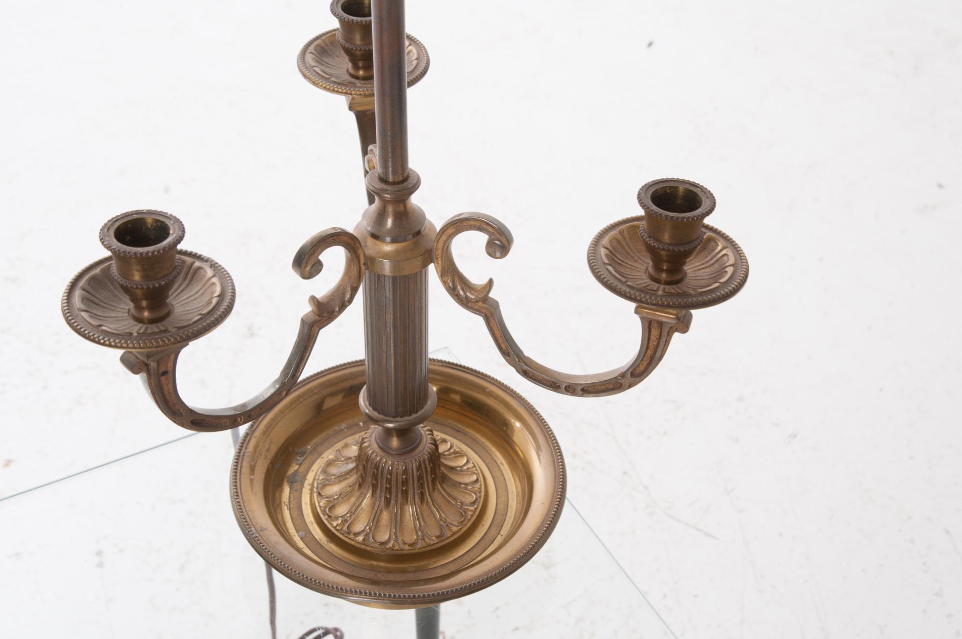 Cast French 19th Century Bouillotte Lamp & Tole Shade For Sale
