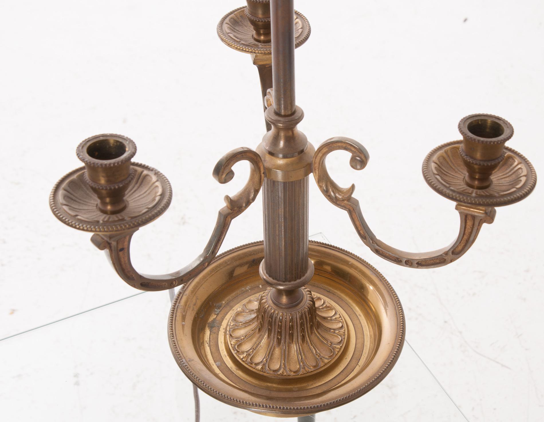 French 19th Century Bouillotte Lamp & Tole Shade In Good Condition For Sale In Baton Rouge, LA