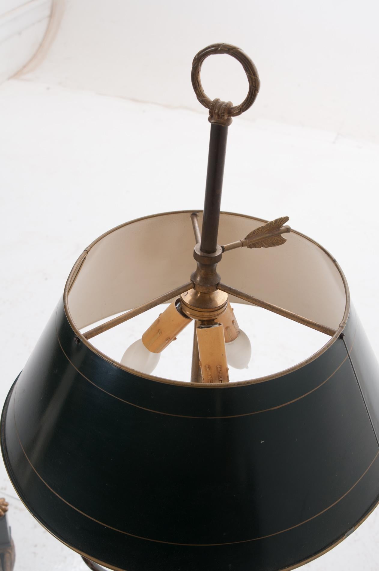 Metal French 19th Century Bouillotte Lamp & Tole Shade For Sale