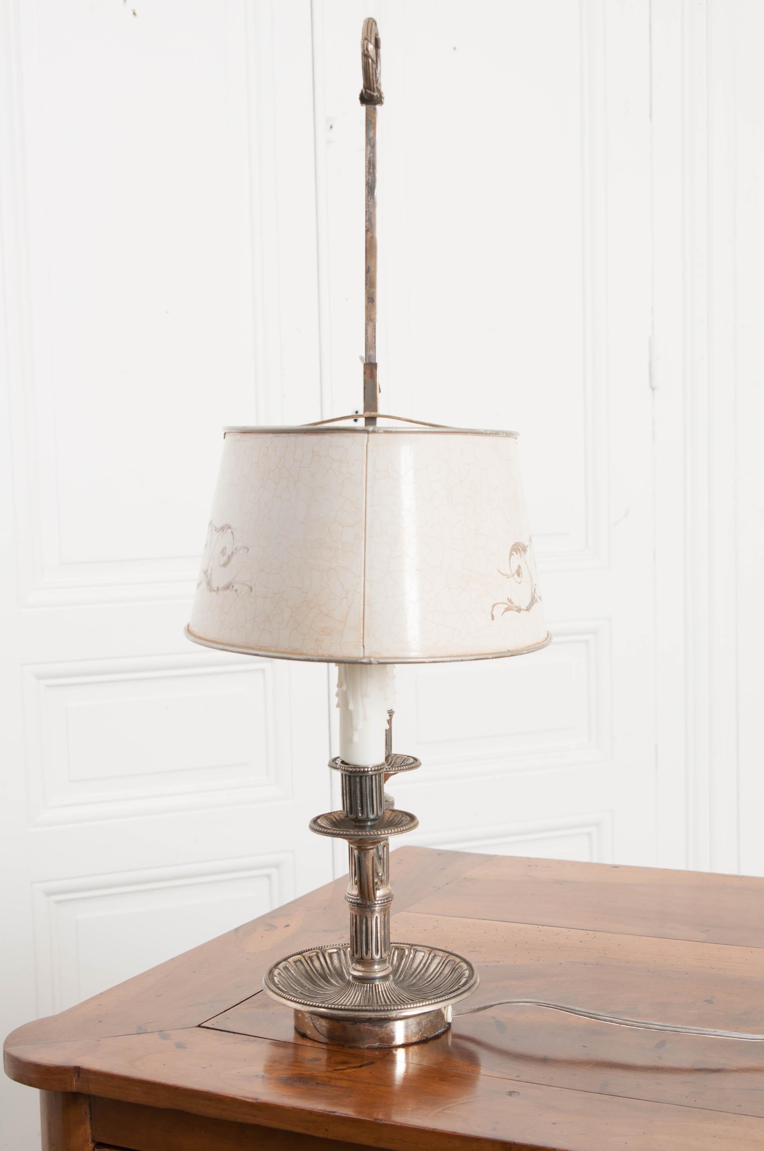 French 19th Century Bouillotte Lamp with Tole Shade (Versilberung)