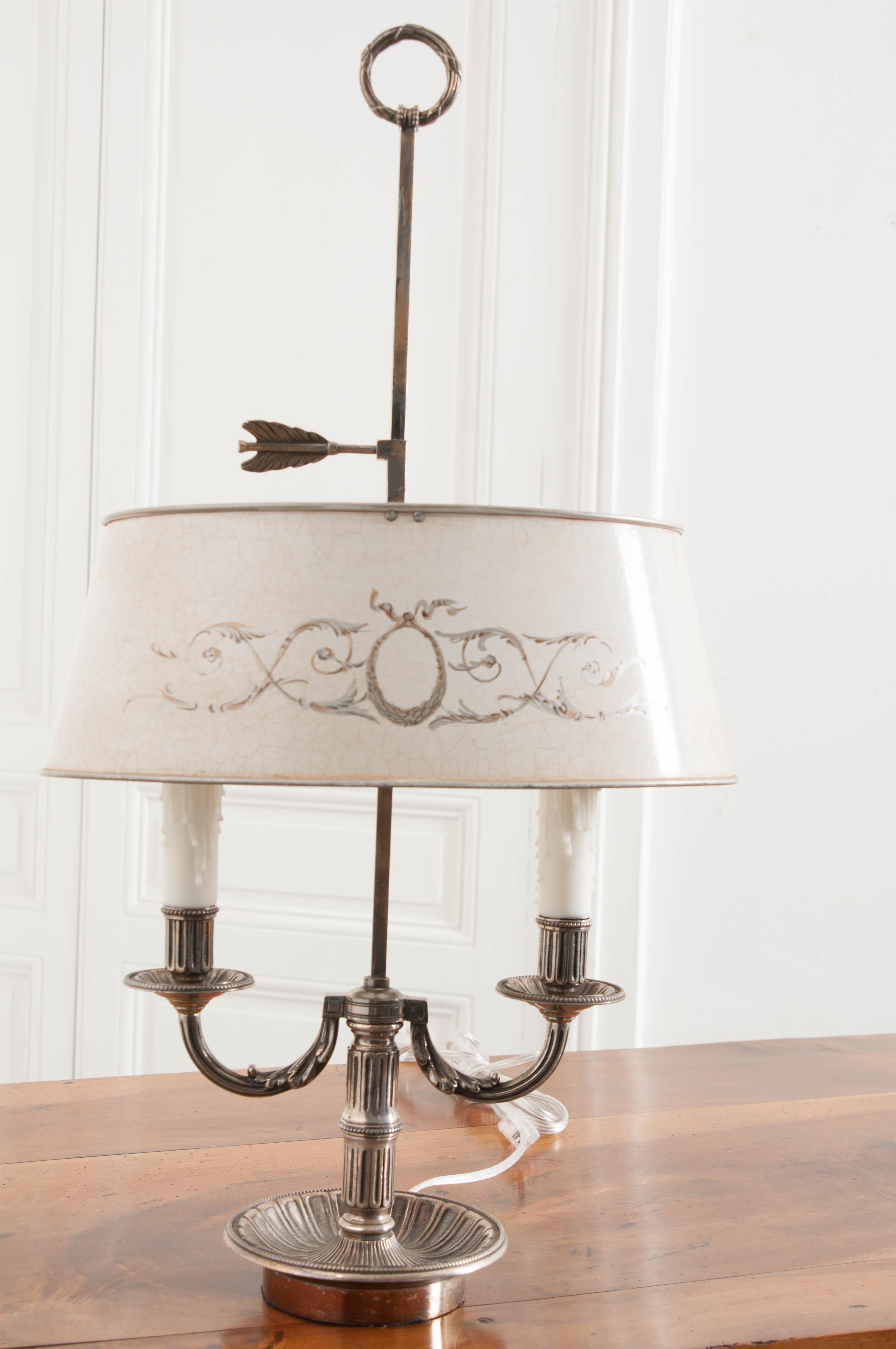 French 19th Century Bouillotte Lamp with Tole Shade 3