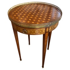 French 19th Century Bouillotte Table With Flower Marquetry & Brass Detail