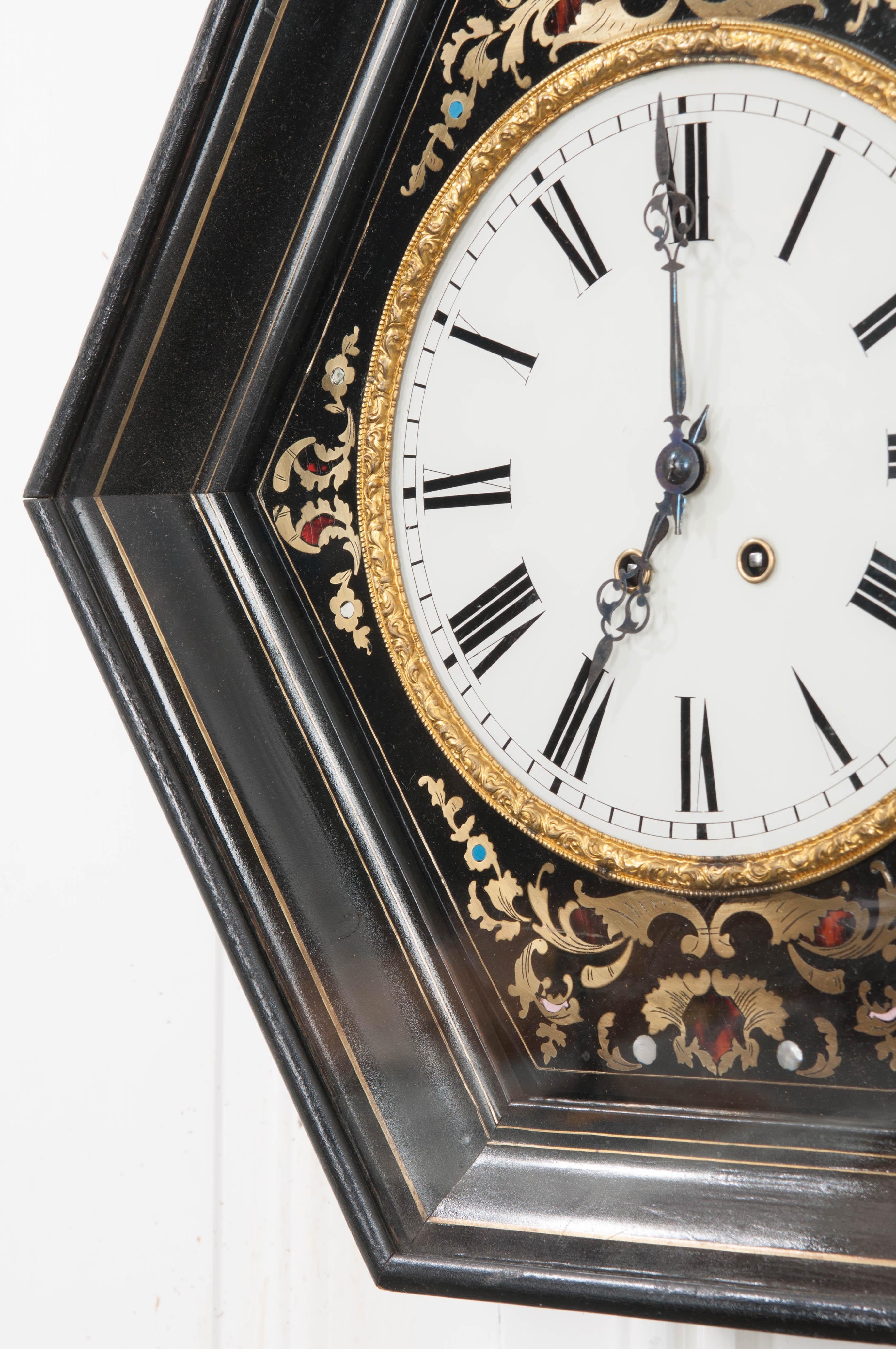 Inlay French 19th Century Boulle-Inlaid Hexagonal Wall Clock