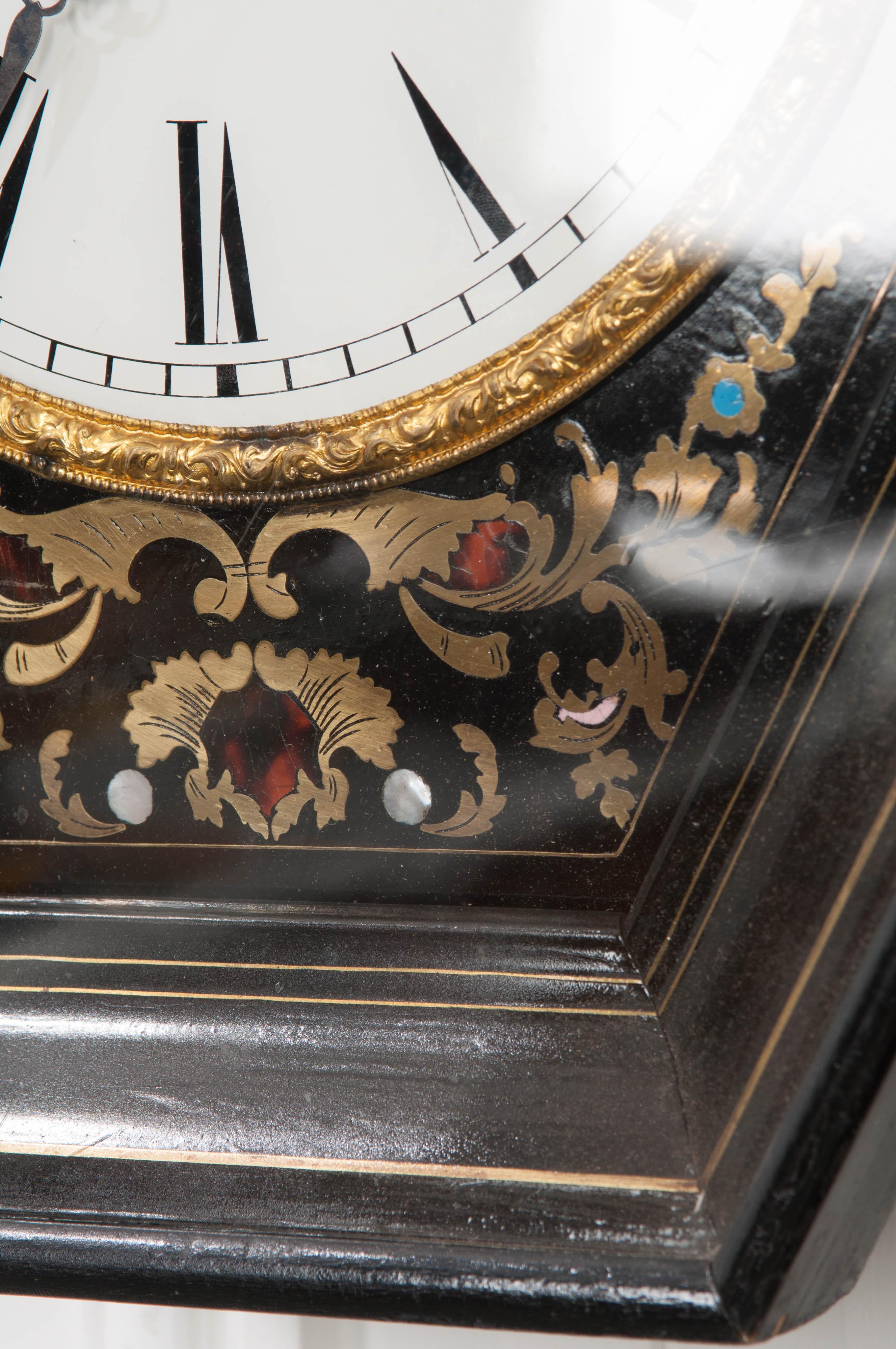 French 19th Century Boulle-Inlaid Hexagonal Wall Clock In Good Condition In Baton Rouge, LA