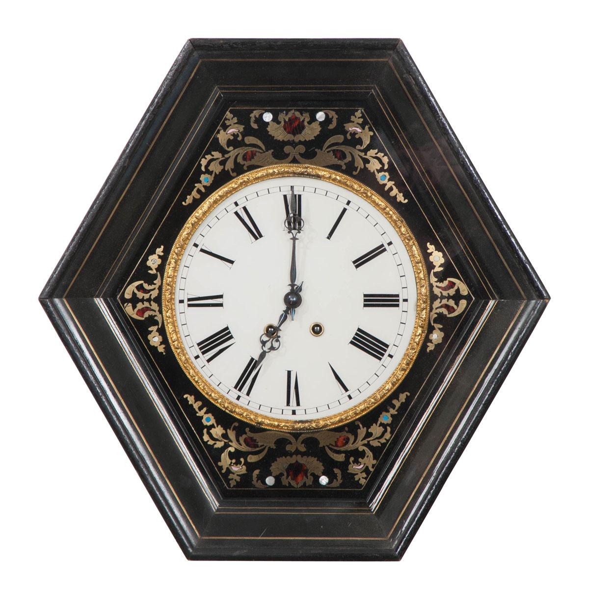 French 19th Century Boulle-Inlaid Hexagonal Wall Clock