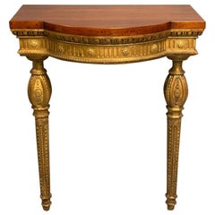 French 19th Century Bow Front Gilt Console Table with Mahogany Top