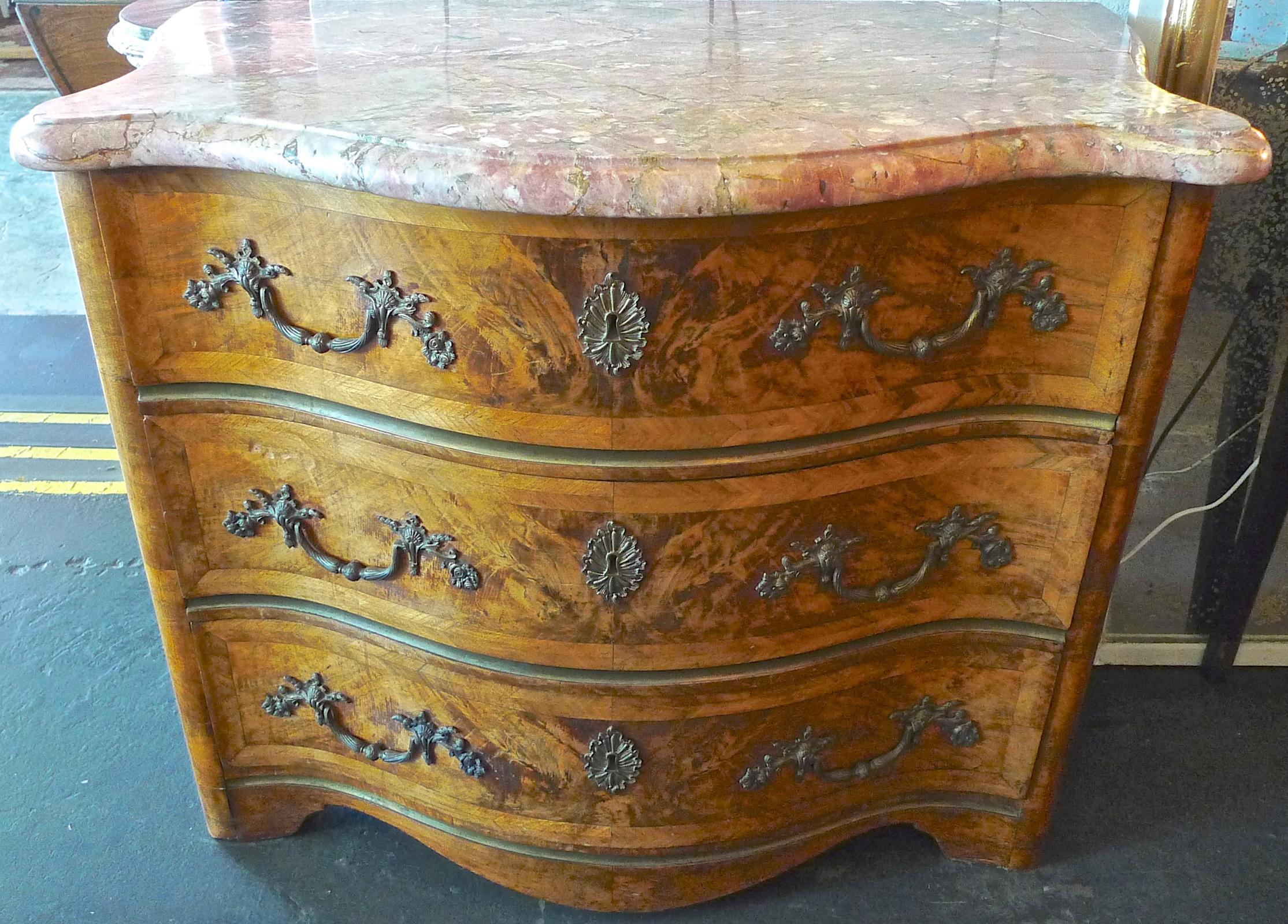 French 19th Century Bow-Fronted Burl Walnut Chest of Drawers with a Marble Top 3