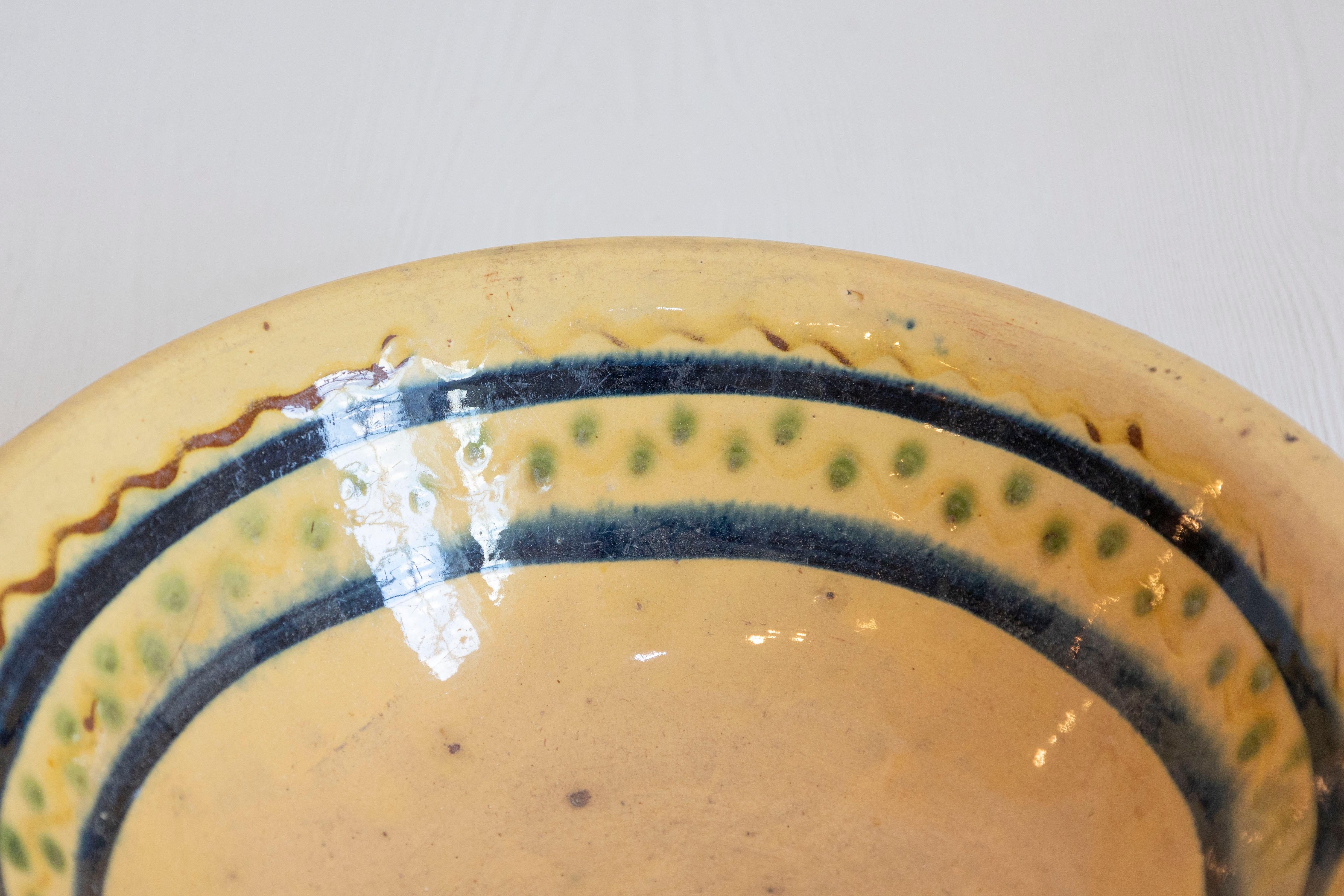 Glazed French 19th Century Bowl from the Poterie Hertz of Annecy, with Yellow Glaze For Sale