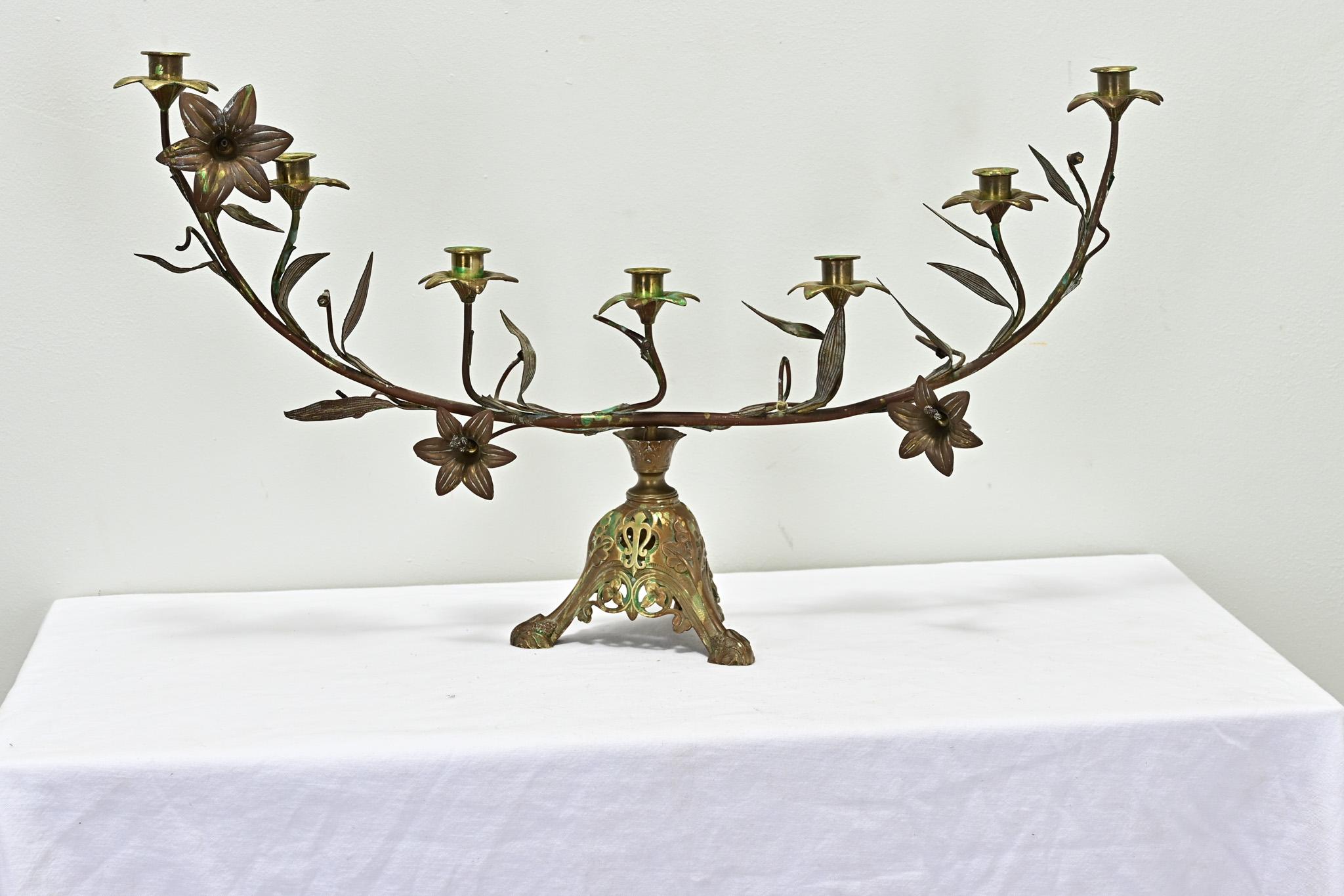 Gilt French 19th Century Brass Altar Candelabra For Sale