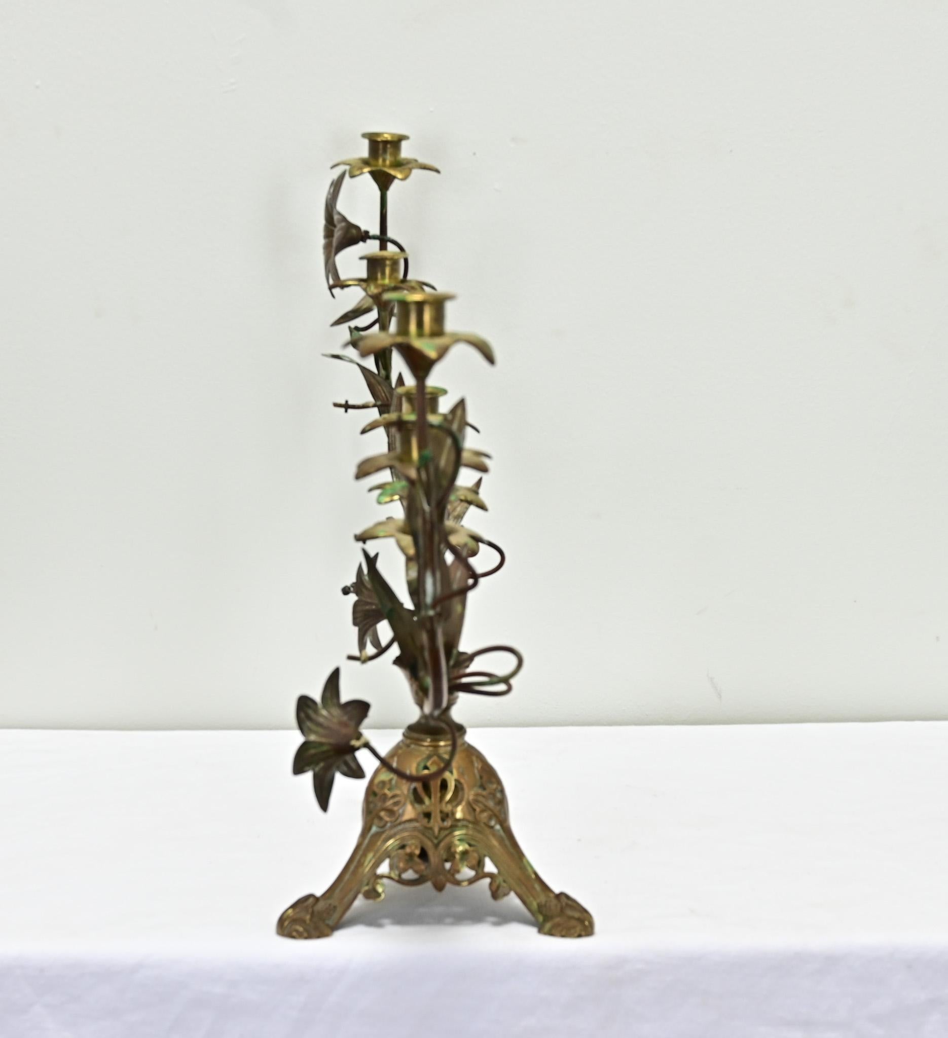 French 19th Century Brass Altar Candelabra For Sale 3