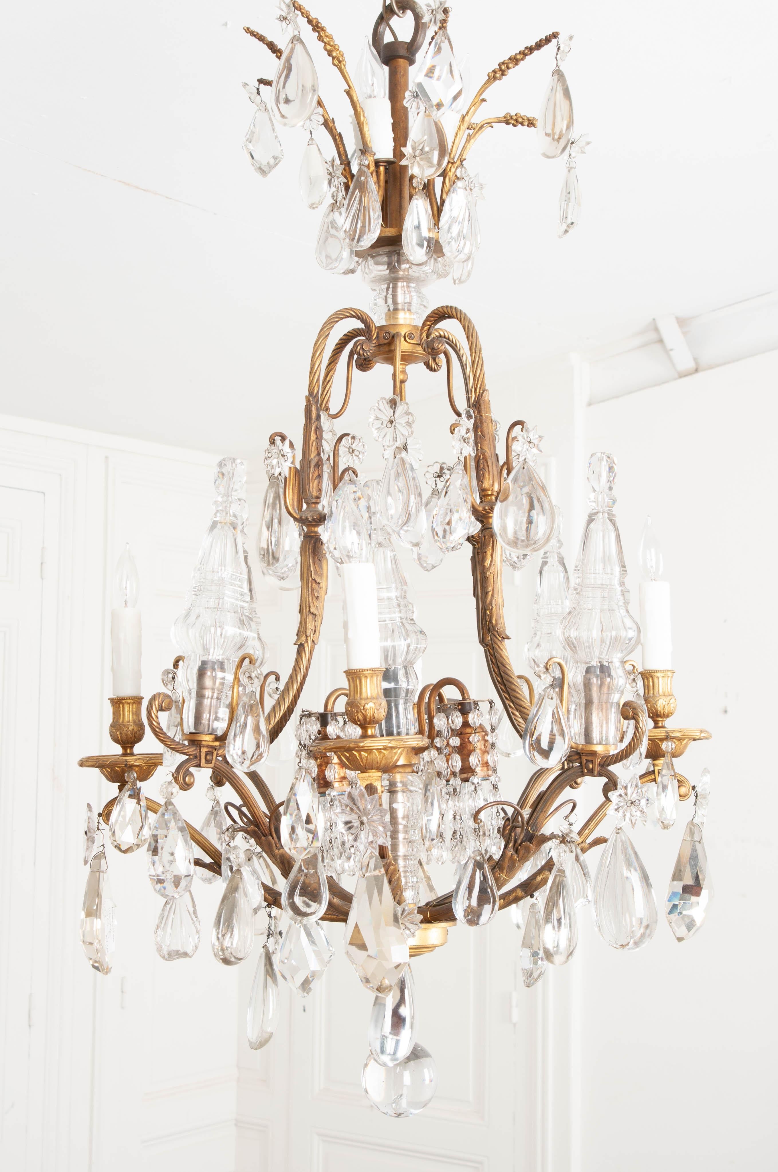 French 19th Century Brass and Crystal Rope Chandelier 6