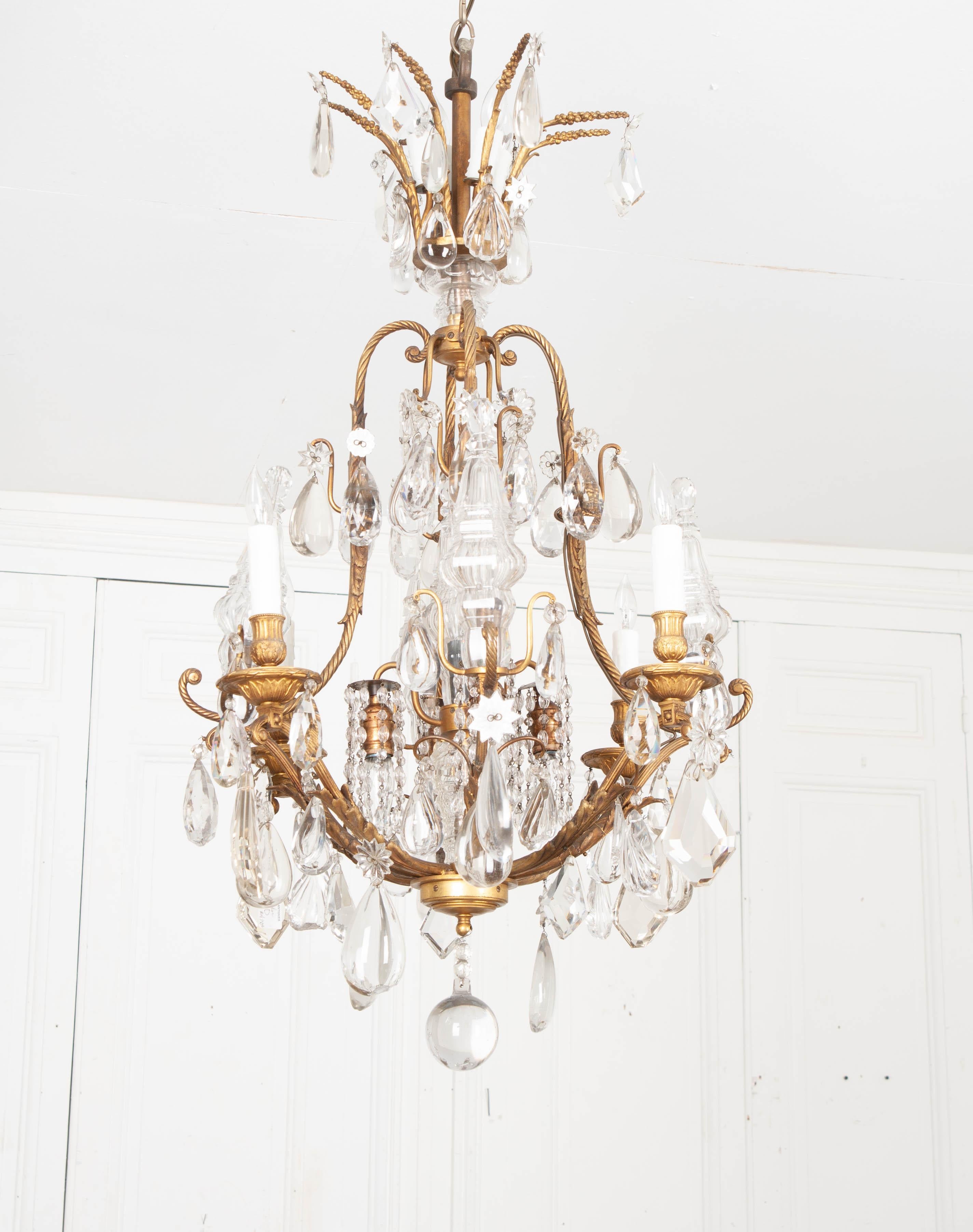 Louis XVI French 19th Century Brass and Crystal Rope Chandelier