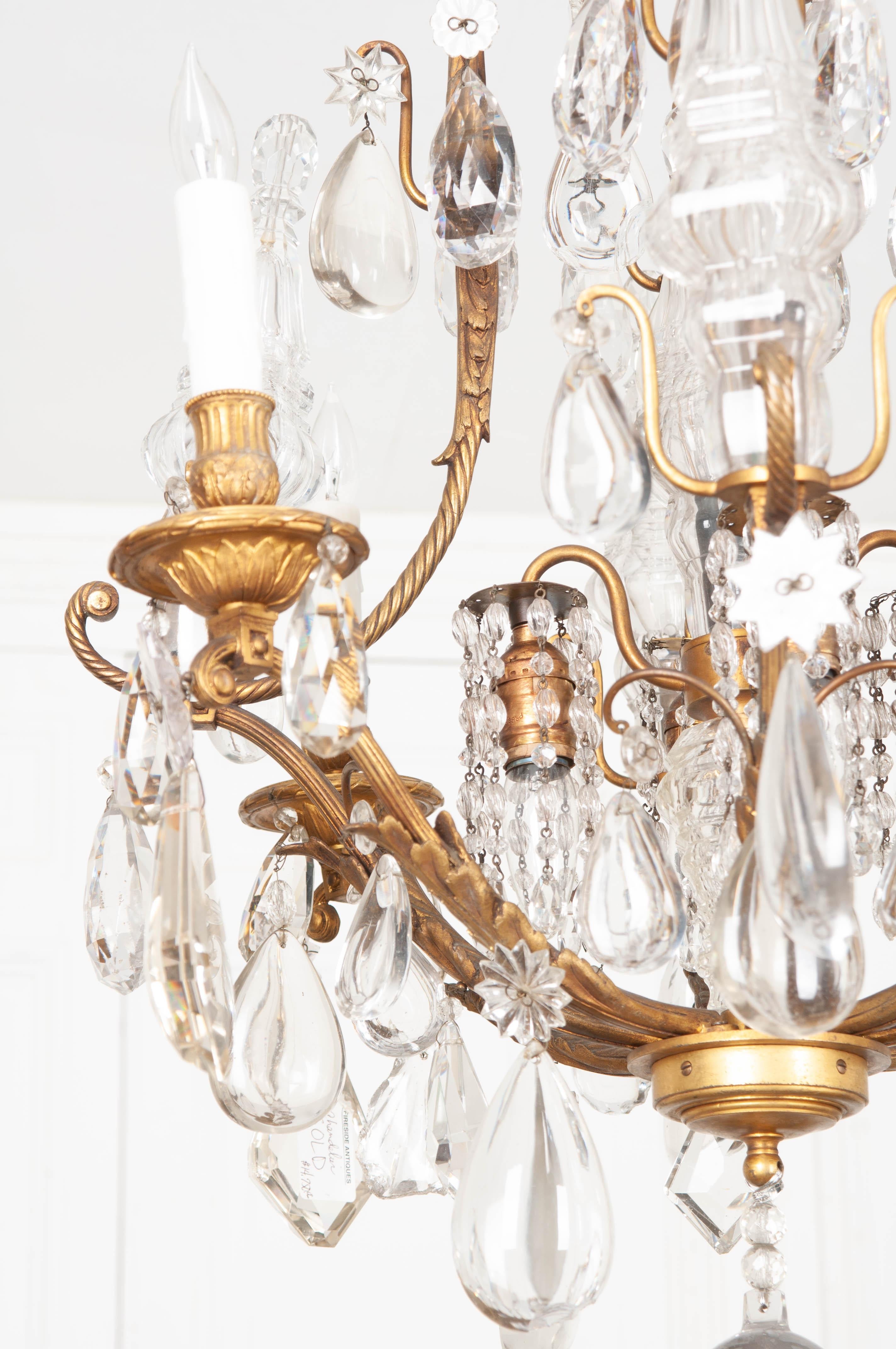Patinated French 19th Century Brass and Crystal Rope Chandelier