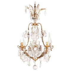 Antique French 19th Century Brass and Crystal Rope Chandelier
