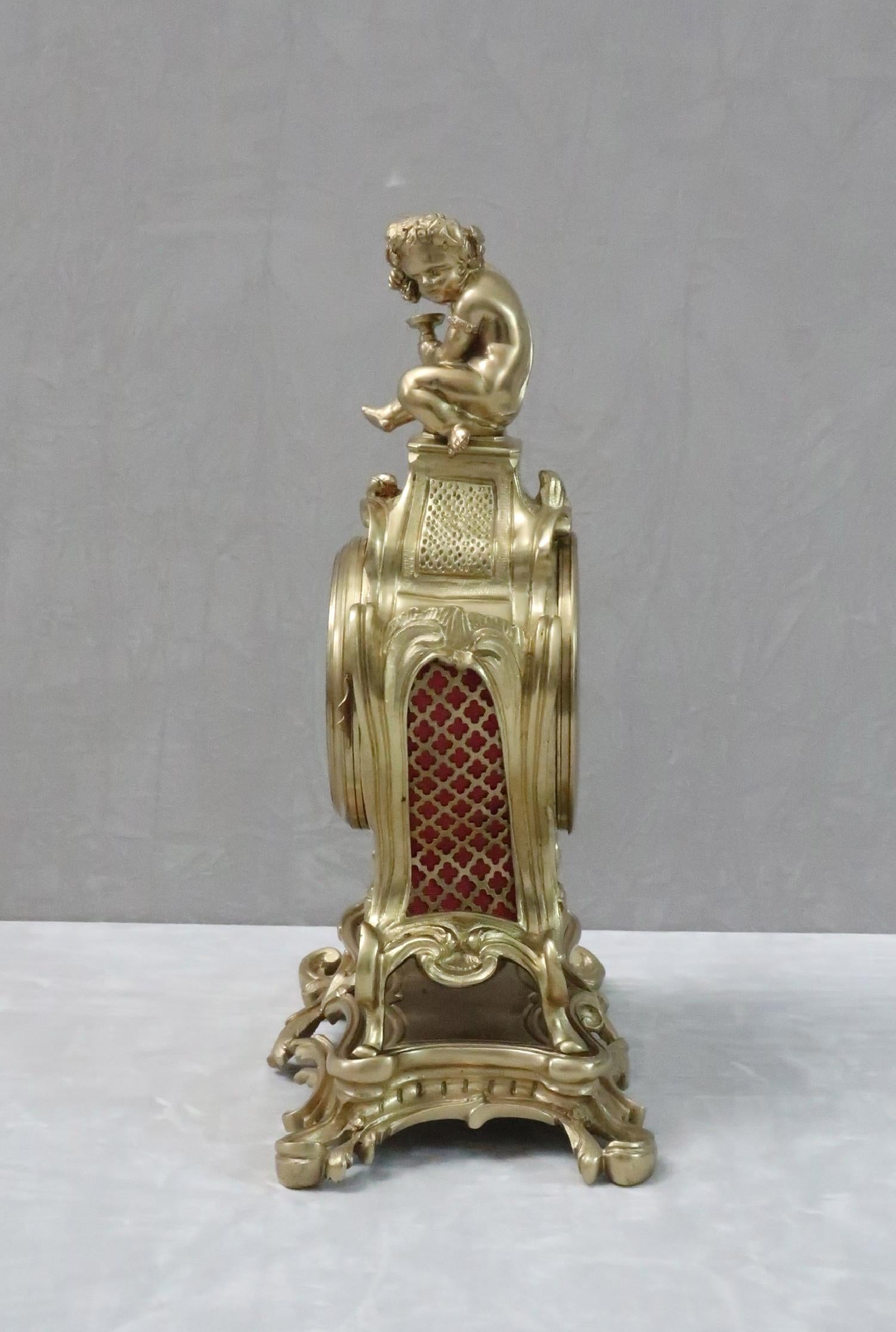 French 19th Century Brass and Gilt Rococo Style Mantel Clock by Samuel Marti For Sale 2