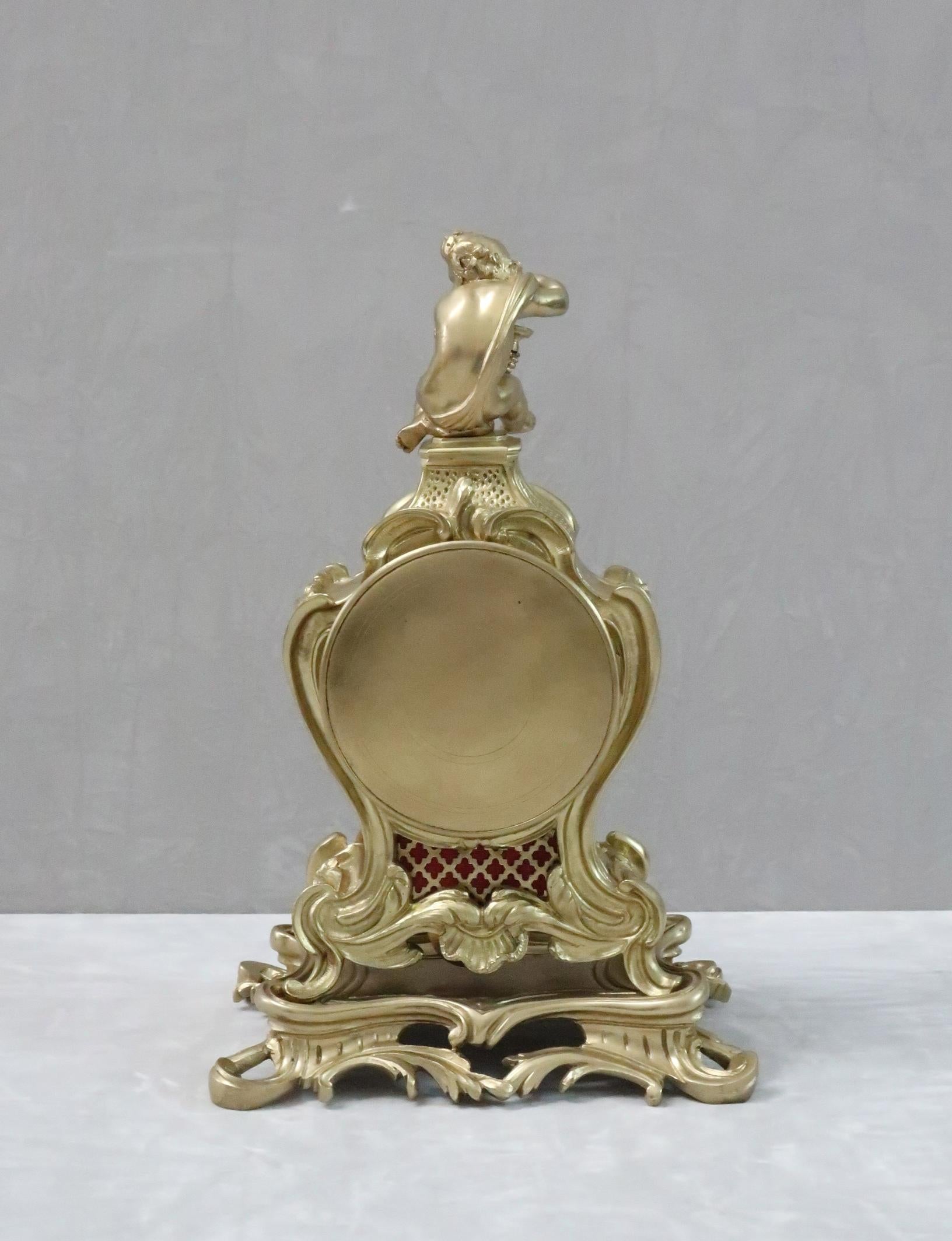 French 19th Century Brass and Gilt Rococo Style Mantel Clock by Samuel Marti For Sale 3