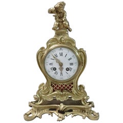 French 19th Century Brass and Gilt Rococo Style Mantel Clock