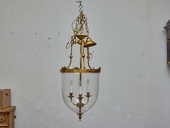 French 19th Century Brass and Hand-Blown Glass Bell Jar Lantern - Three Lights