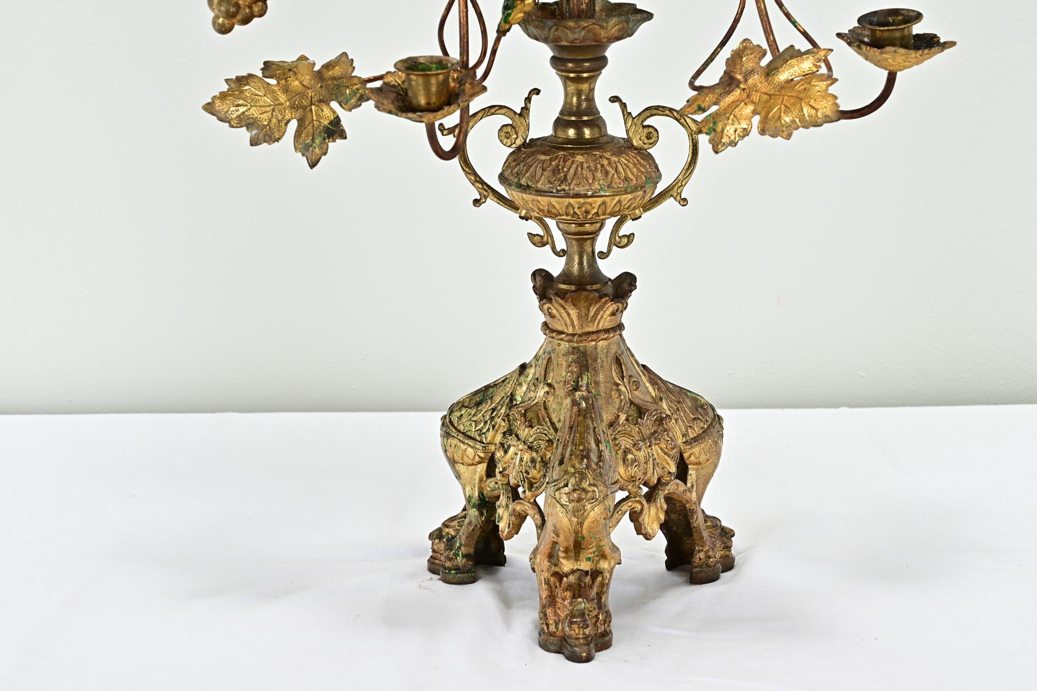 Gilt French 19th Century Brass Candelabra For Sale