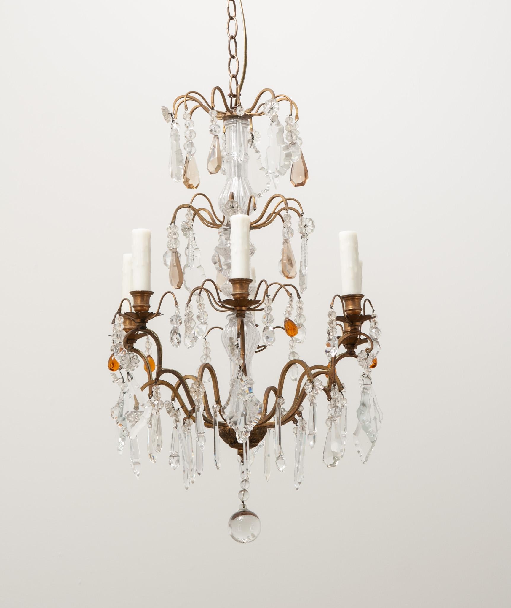 French 19th Century Brass & Crystal Chandelier For Sale 5