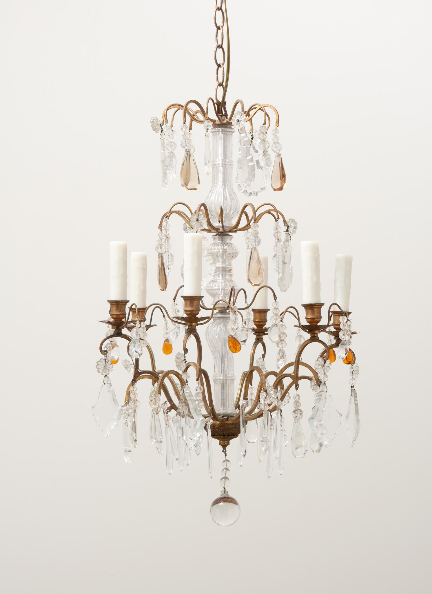 French 19th Century Brass & Crystal Chandelier 6