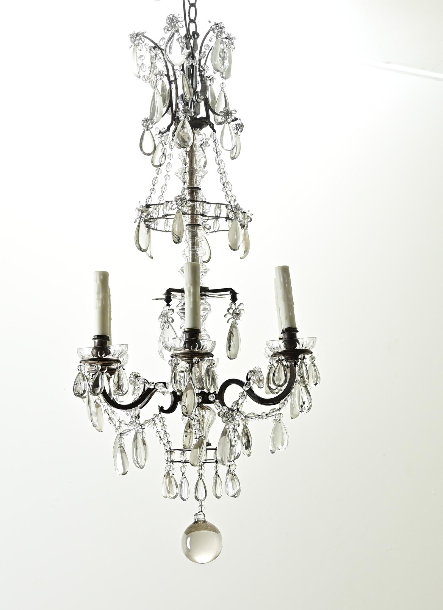 Other French 19th Century Brass & Crystal Chandelier For Sale