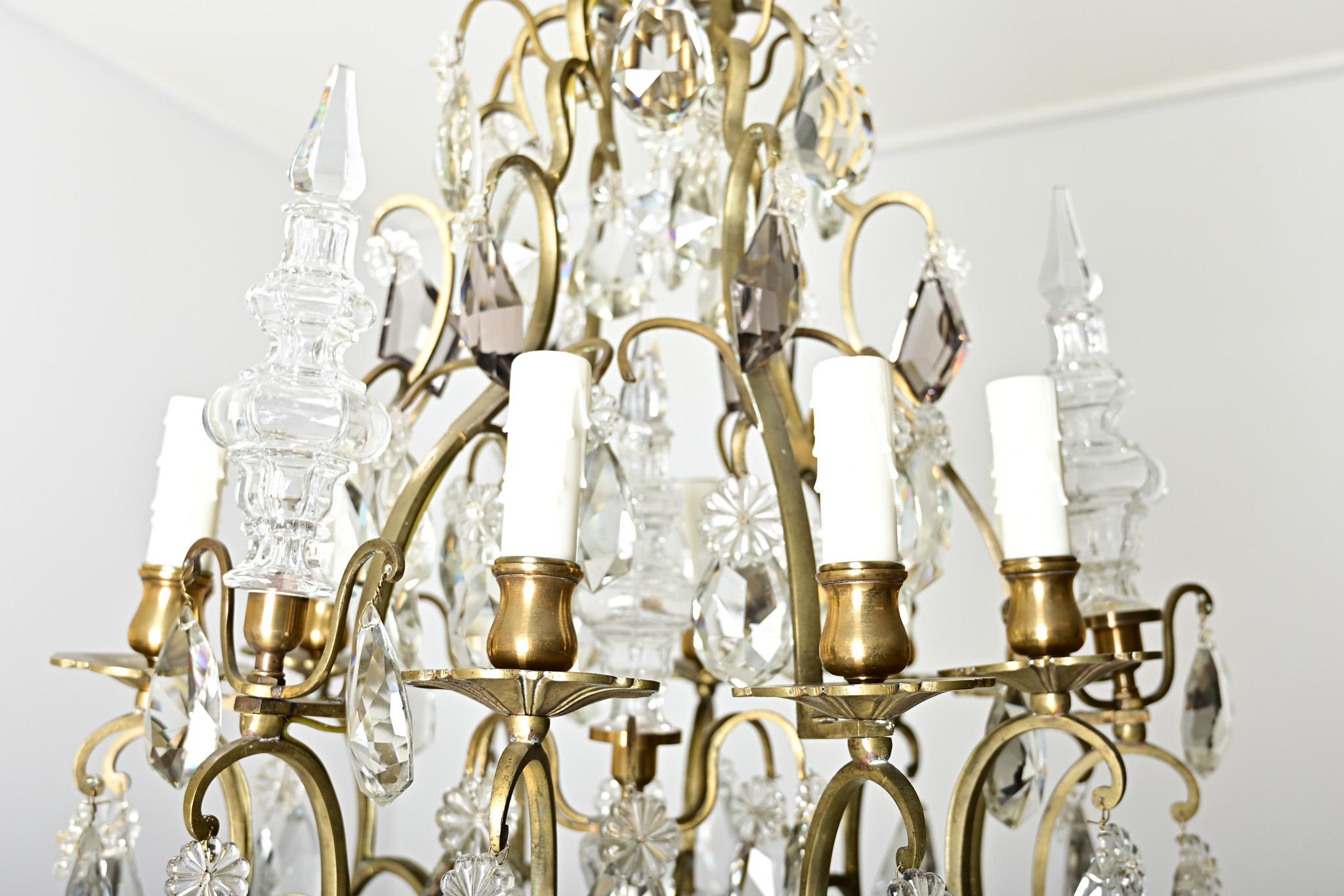 Calco French 19th Century Brass & Crystal Chandelier in vendita