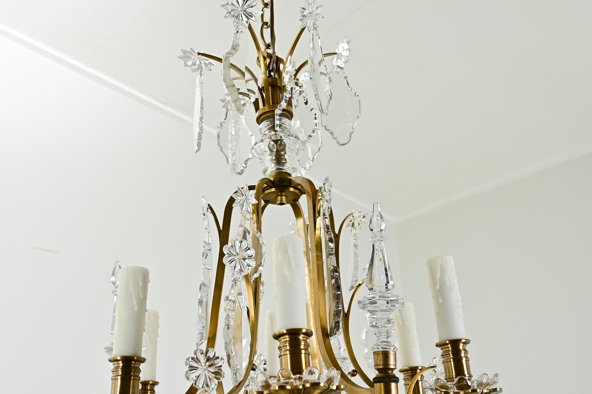 Ottone Lampadario francese del XIX secolo in ottone e cristallo in vendita