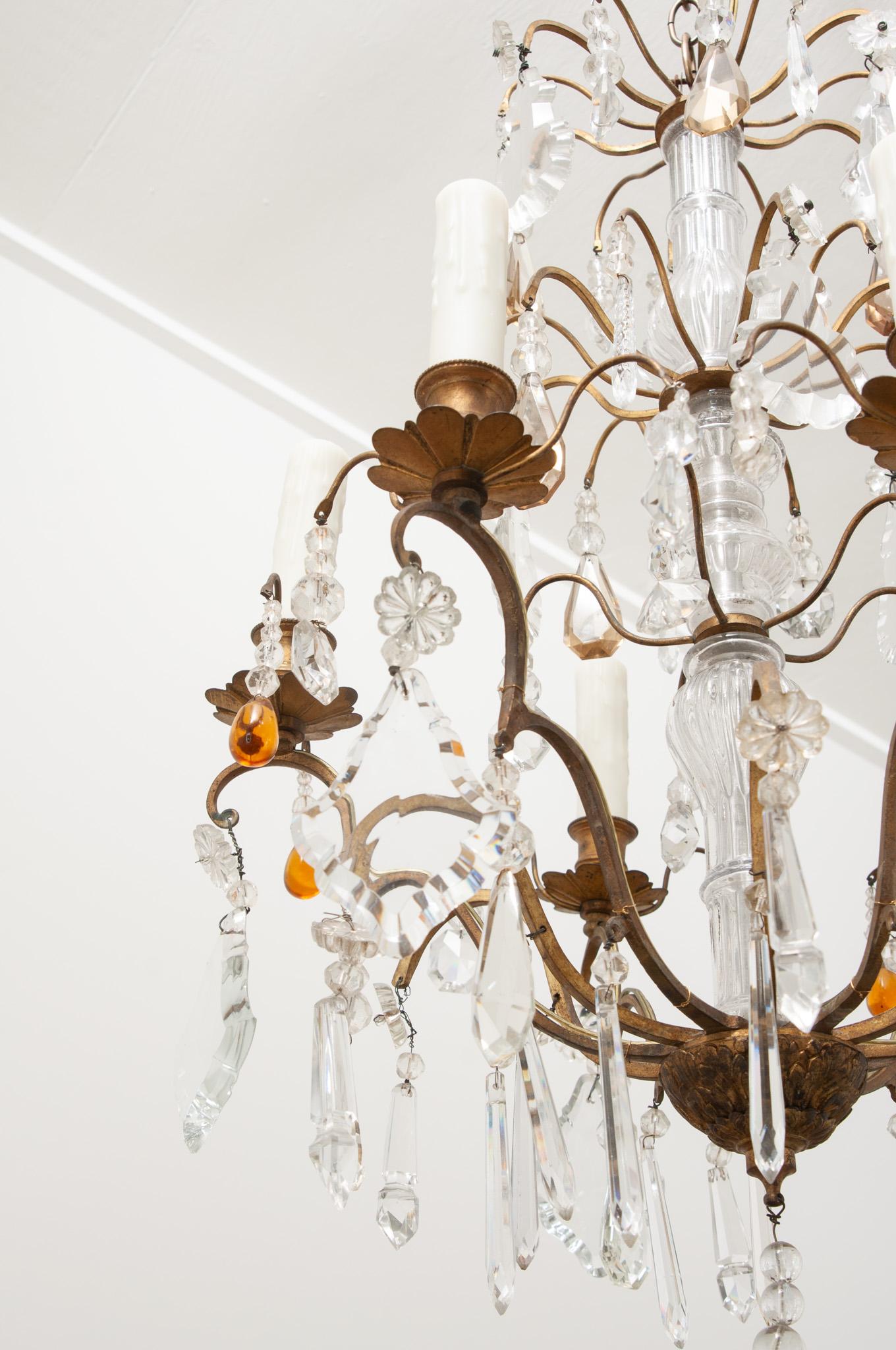 French 19th Century Brass & Crystal Chandelier For Sale 3