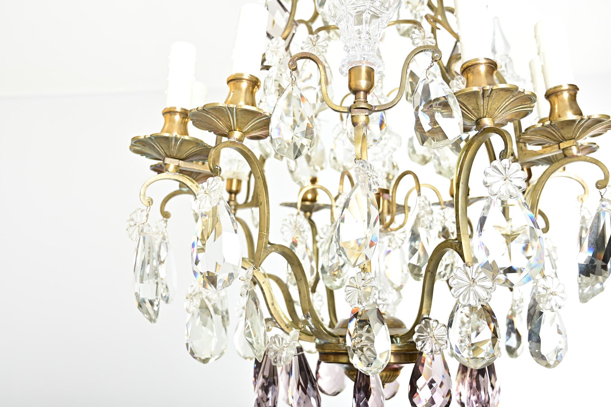 Ottone French 19th Century Brass & Crystal Chandelier in vendita