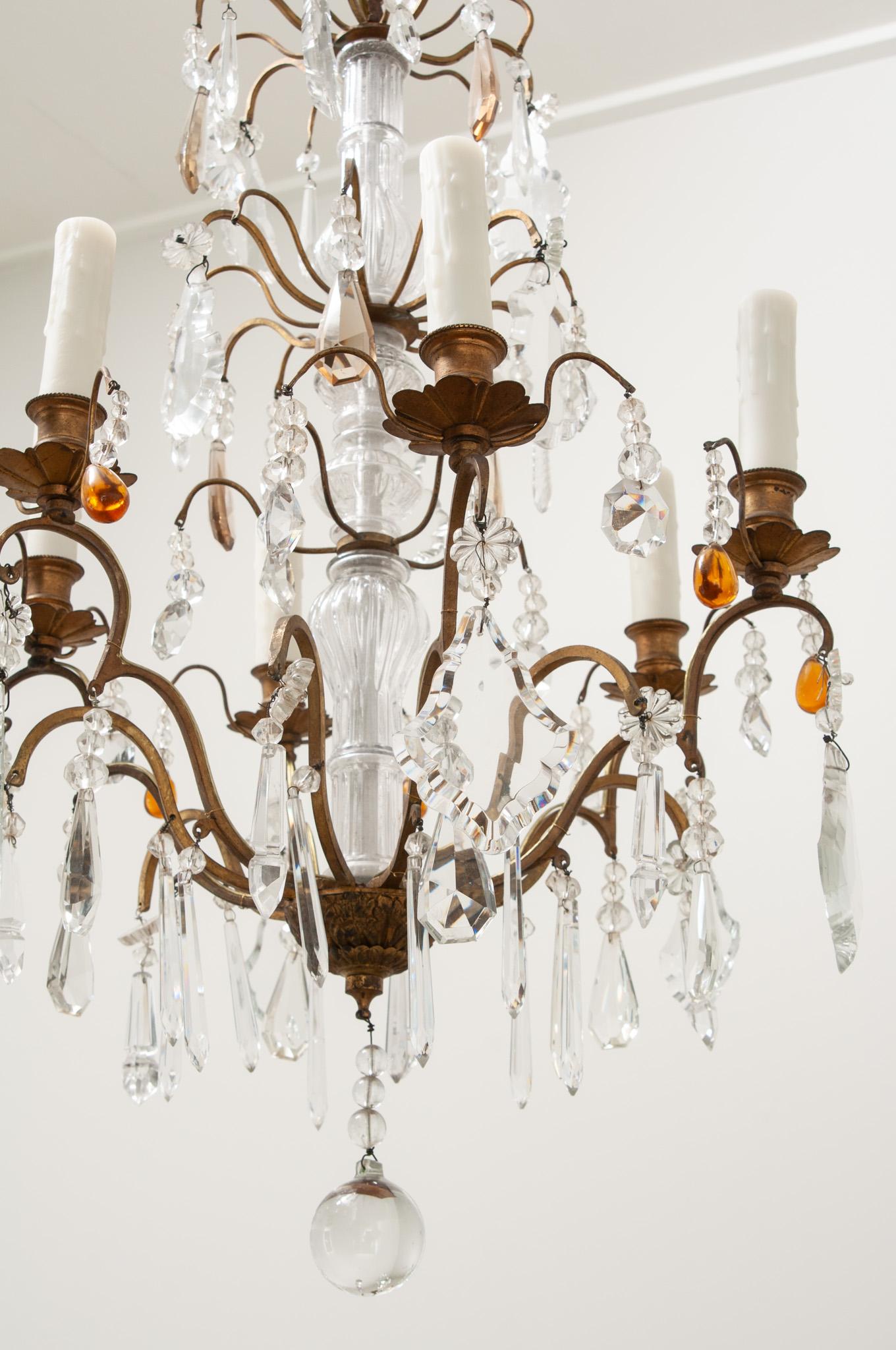 French 19th Century Brass & Crystal Chandelier 4