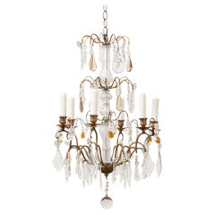 Antique French 19th Century Brass & Crystal Chandelier